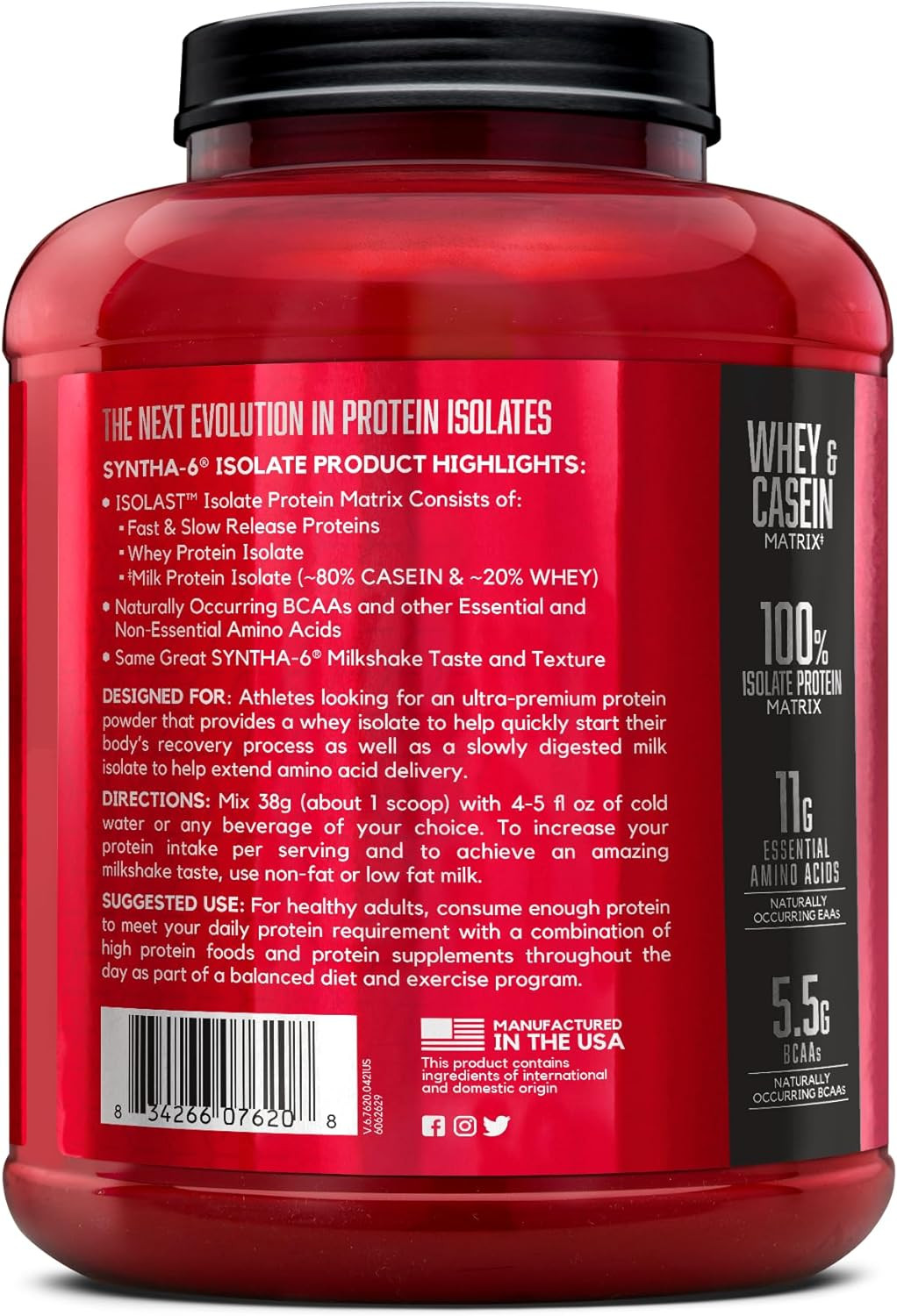 SYNTHA-6 Isolate, Chocolate Post Workout Protein Powder for Muscle Gain, Whey Pr