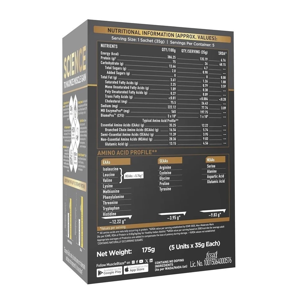 MuscleBlaze Biozyme Gold 100% Whey Protein Powder Sweetened Chocolate 5x35g q420