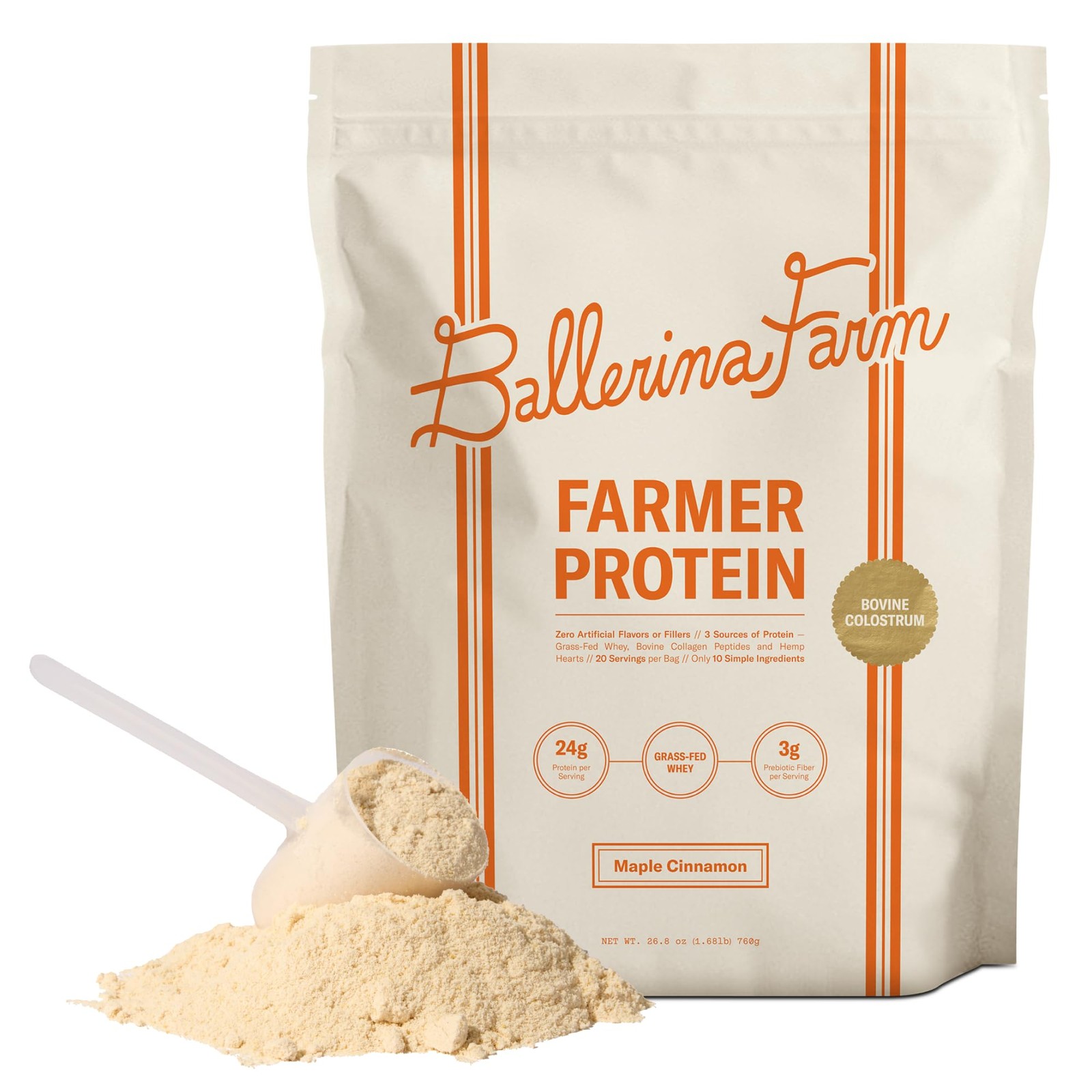 Ballerina Farm Grass Fed Whey Protein Powder Maple Cinnamon 24g Protein with