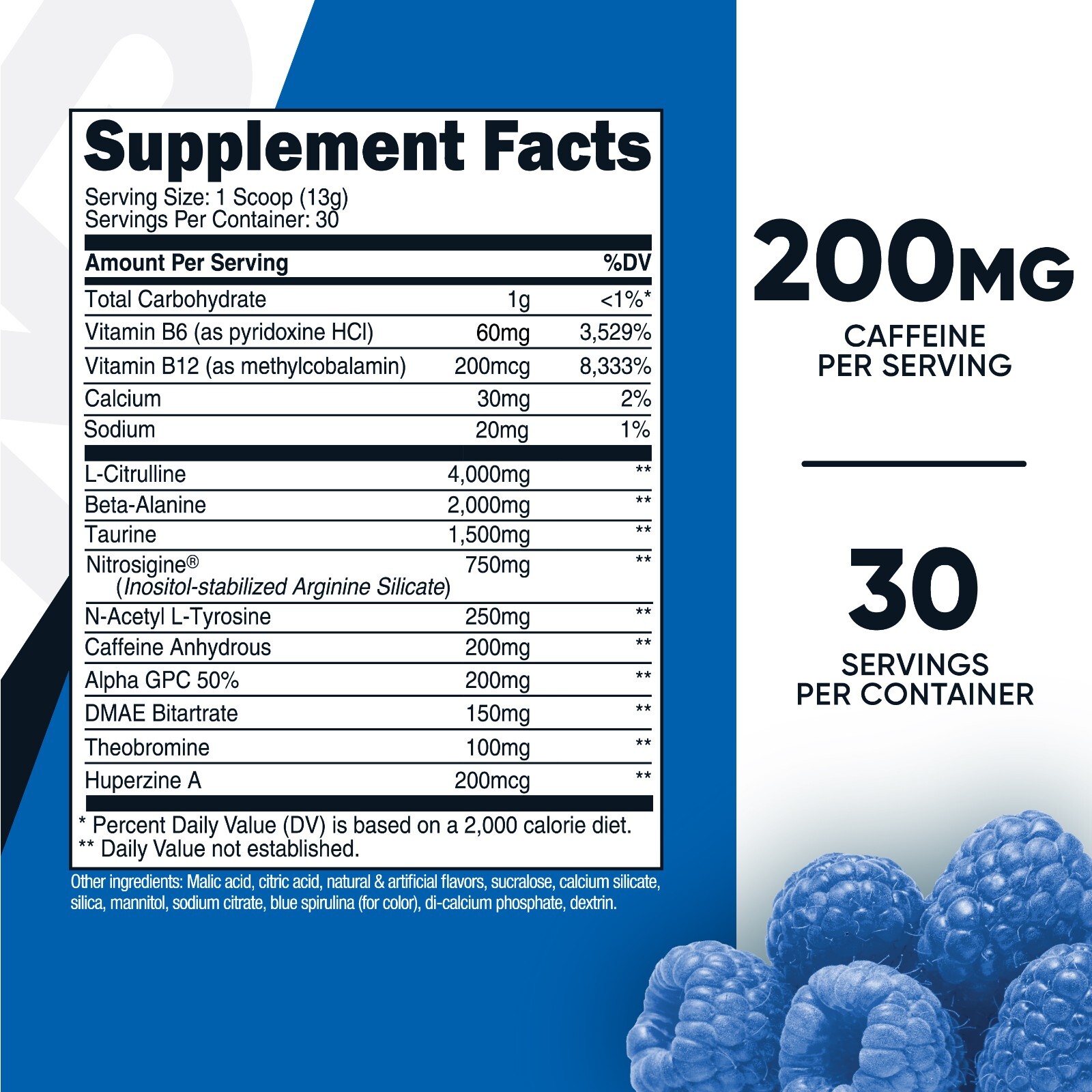 Nutricost Pre-Workout Complex Powder (Blue Raspberry) 30 Serivings