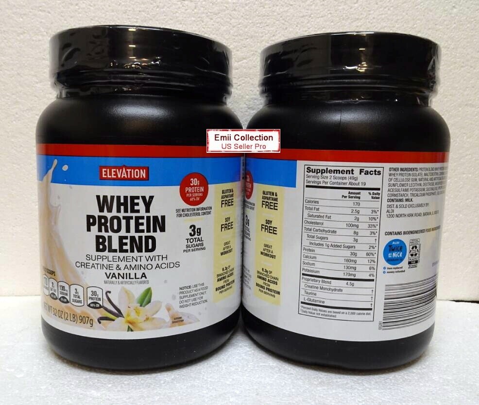 Elevation Whey Protein Blend Supplement Vanilla Flavor Sealed 32oz 907g