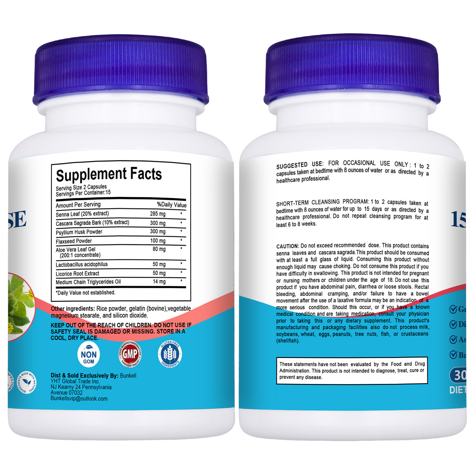4 Bottles 15 Day Cleanse – Psyllium Husk, Probiotics – Colon Cleanse & Detox
