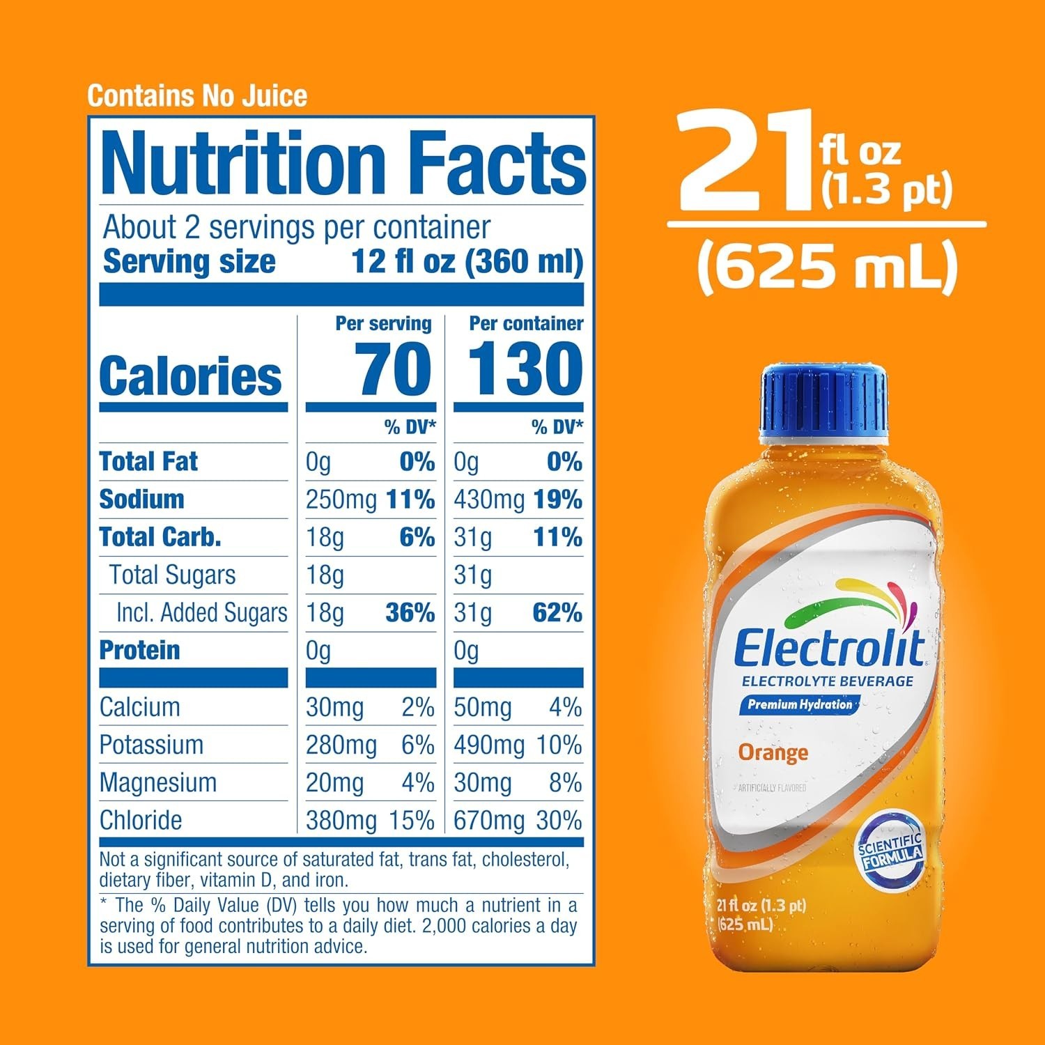 Electrolit, Electrolyte Beverage, Orange, 21 Fl Oz bottle (Pack of 12)