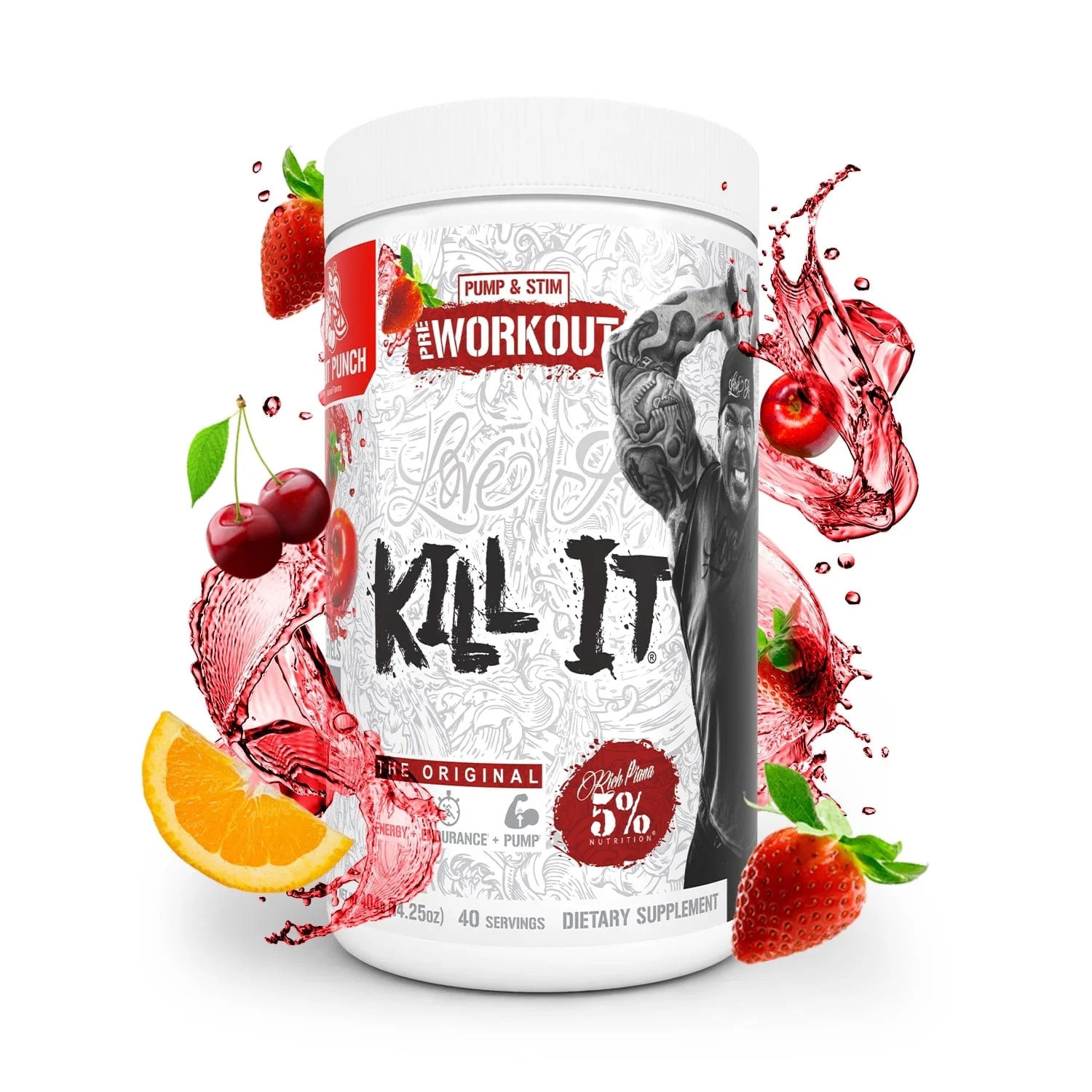 5% Nutrition Rich Piana Kill It Pre-Workout Powder for Energy and Pumps, Fruit P
