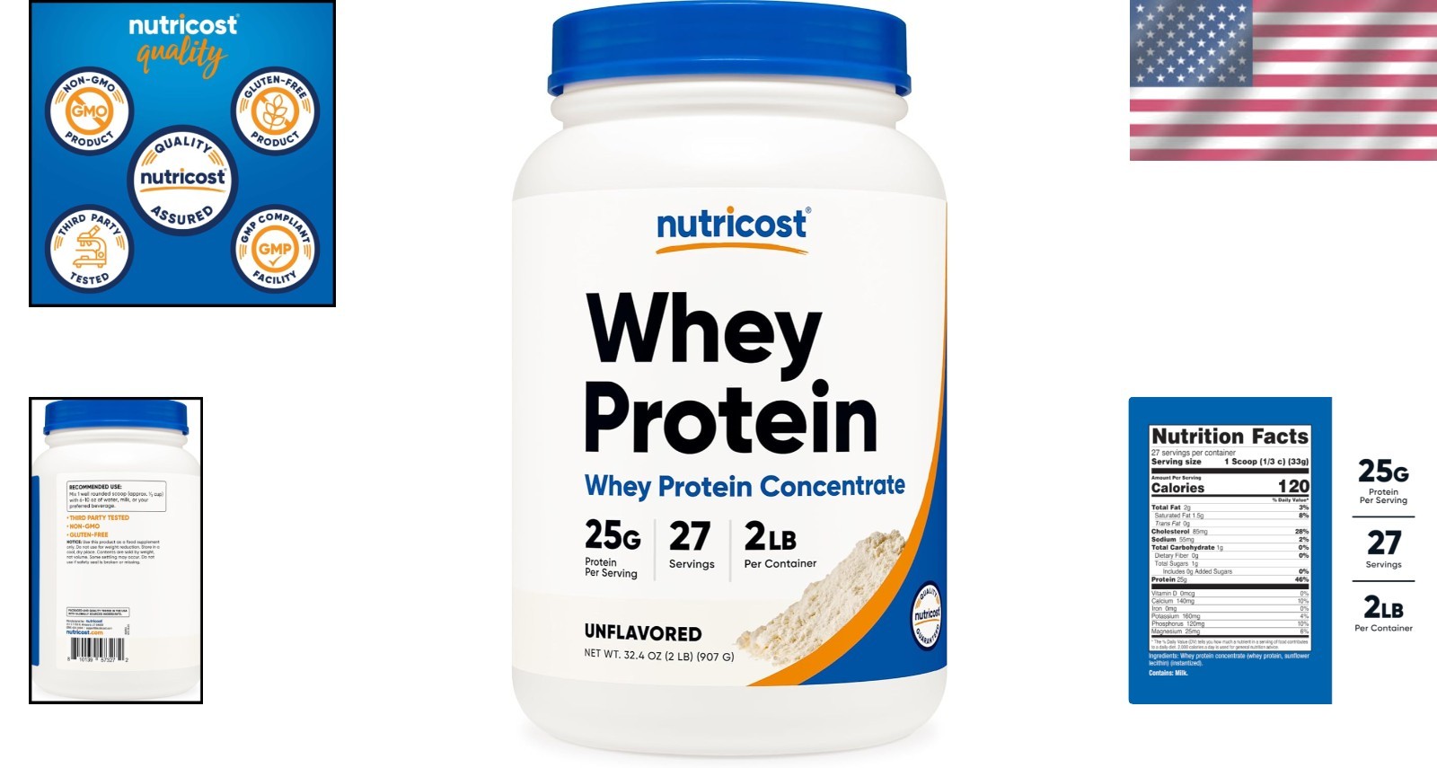 Unflavored Whey Protein Concentrate 2 Pounds – Gluten Free Formula