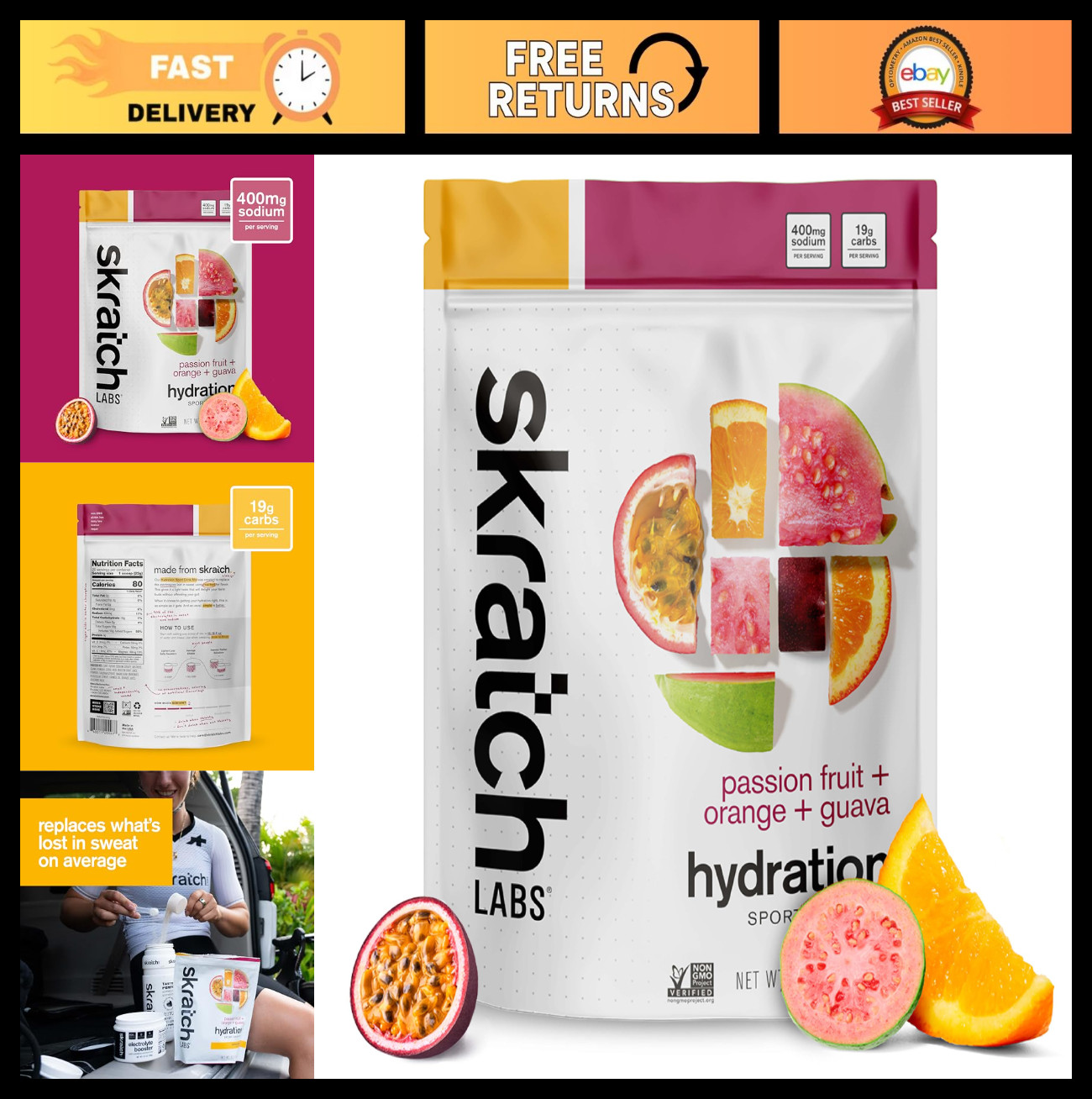 Electrolyte Sports Drink Mix – Real Fruit Hydration Powder, Passion Fruit Orange
