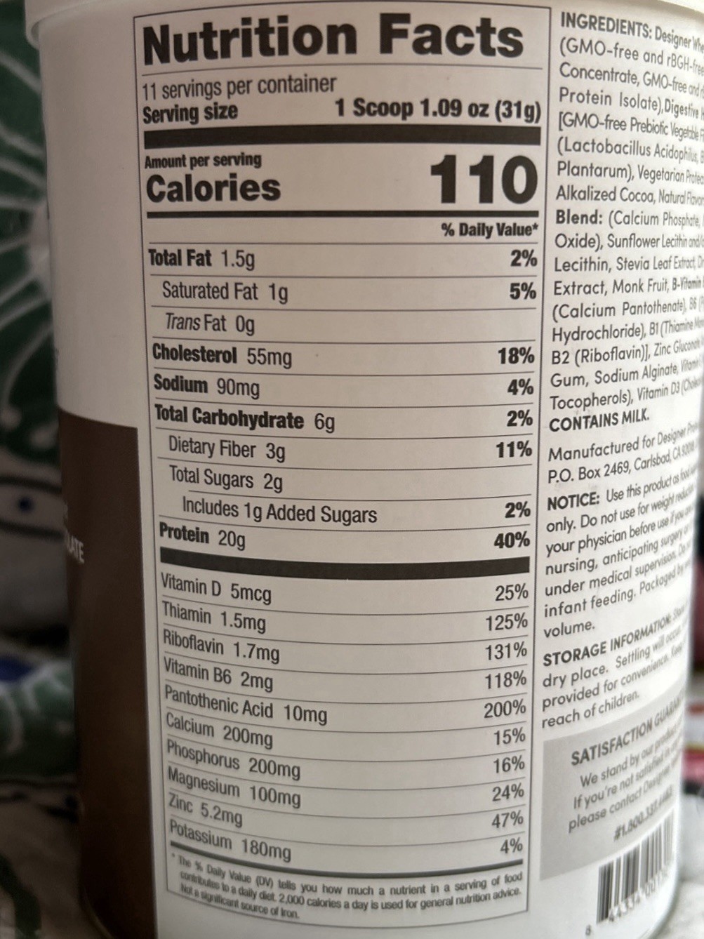 Designer Whey 20 g Natural Protein Powder w Probiotics Gourmet Chocolate 12 oz