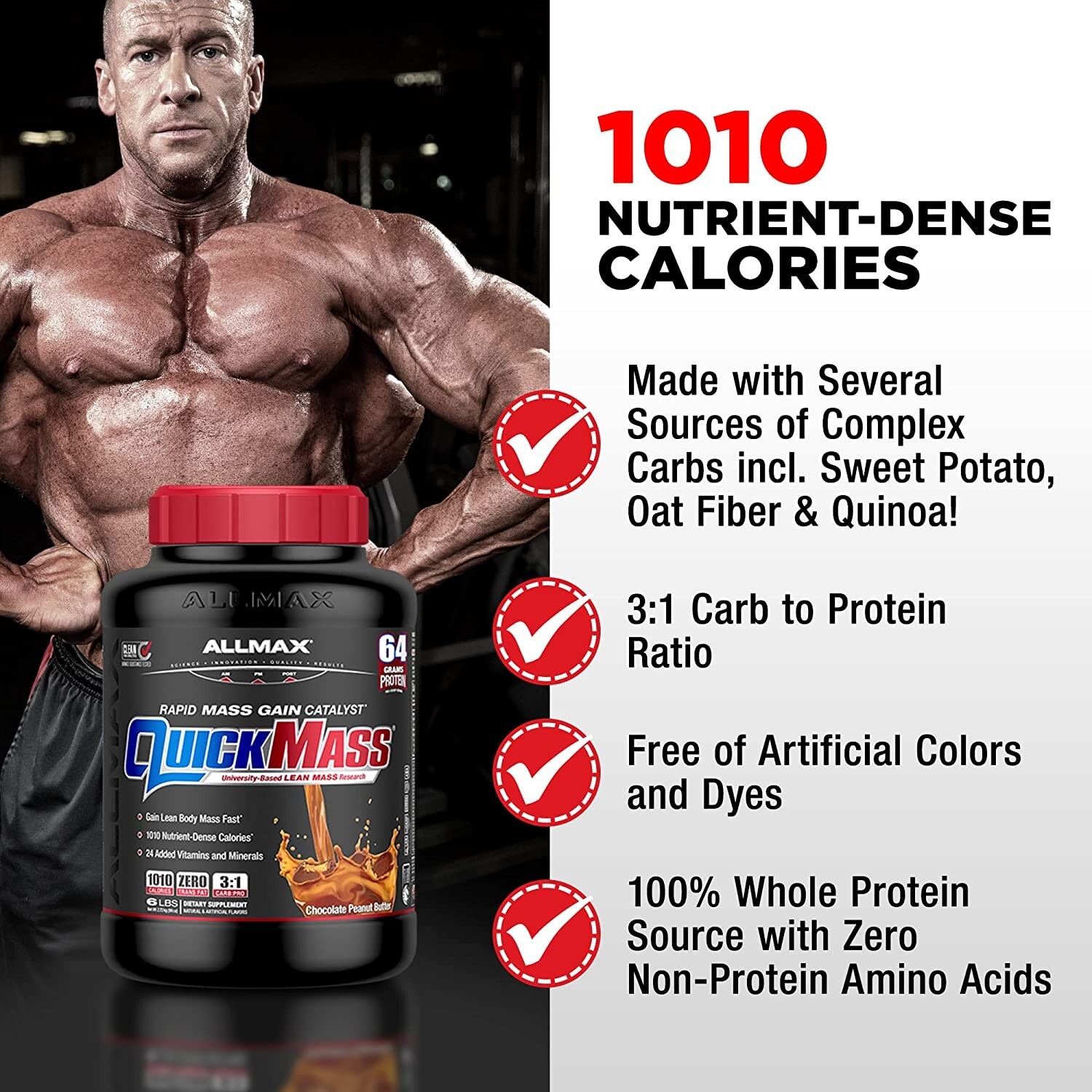 Allmax Quickmass Chocolate Weight Gain Powder Supplement 3.5 LBS, Exp:27JN