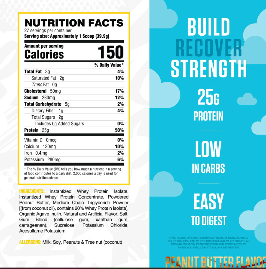 RYSE Loaded Protein Powder – Skippy Peanut Butter – 27 Servings