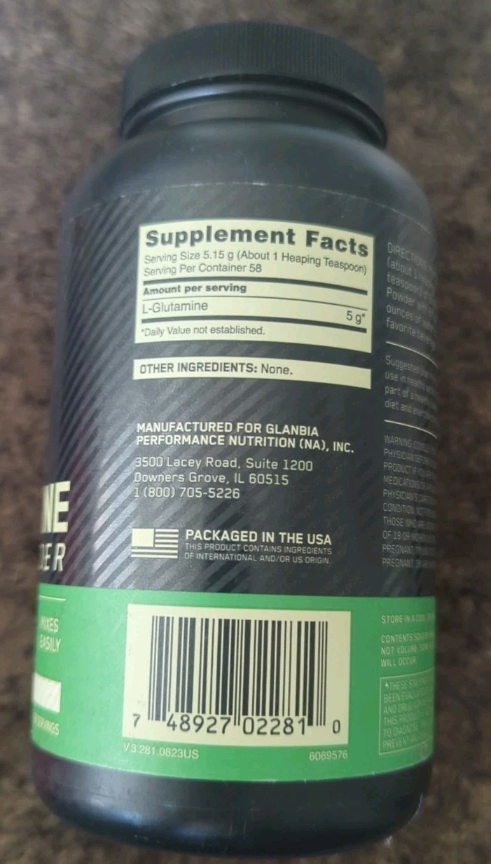 Optimum Nutrition Glutamine Powder Unflavored 10.58 oz 300 g Exp 05 12 2028