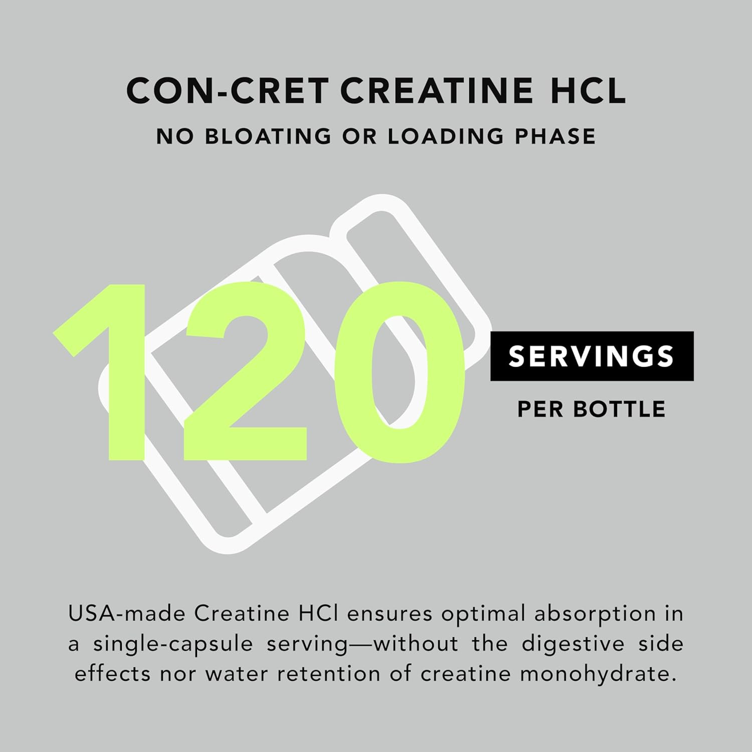 Creatine Hcl Pills. American Made CON-CRET. 120 Capsules, 4-Month Supply. 7X Con