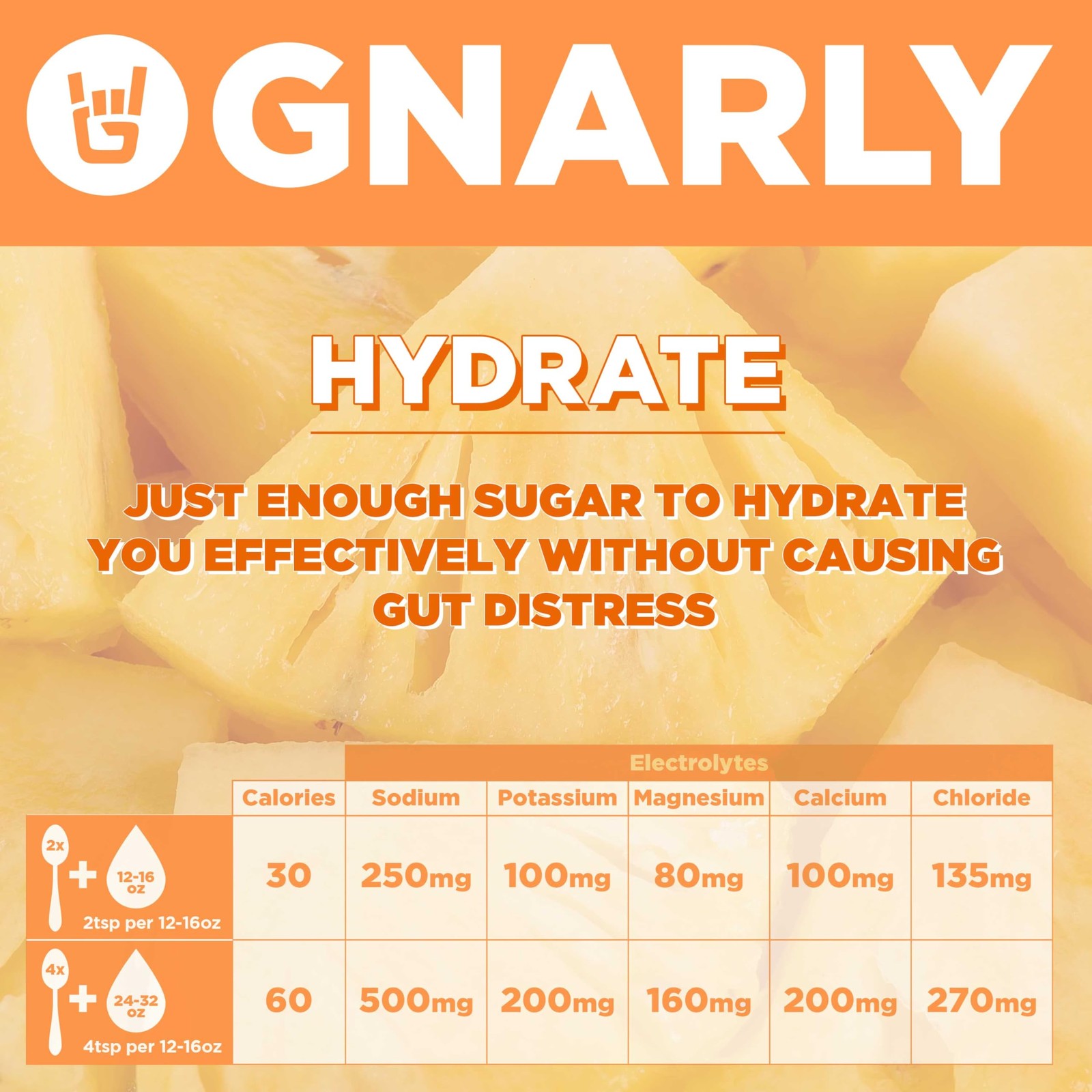 Gnarly Nutrition Hydrate Electrolyte Powder Orange Pineapple Exercise Hydration