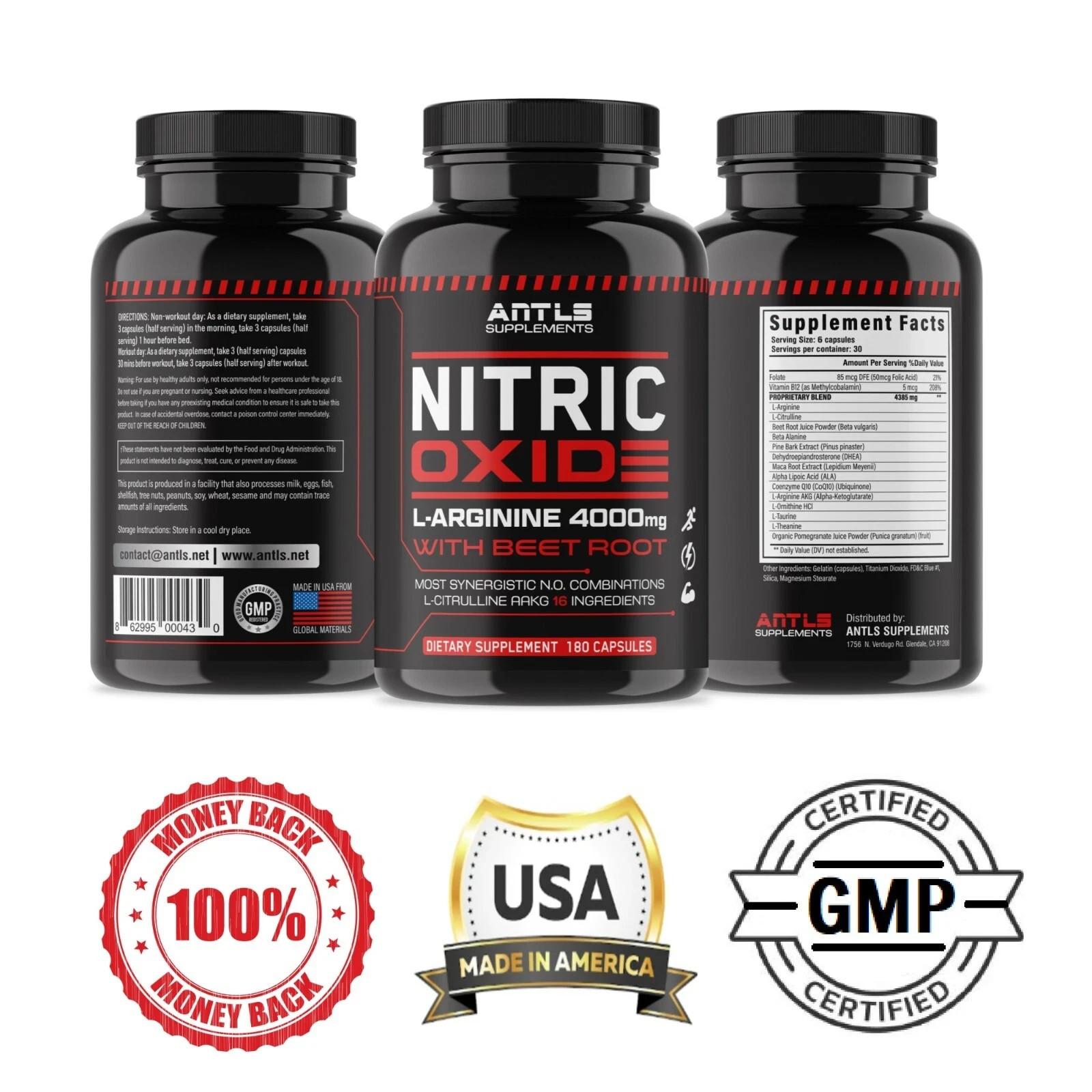 Nitric Oxide L-Arginine Pre Workout+Testosterone Booster,Multivitamin Men’s,Test