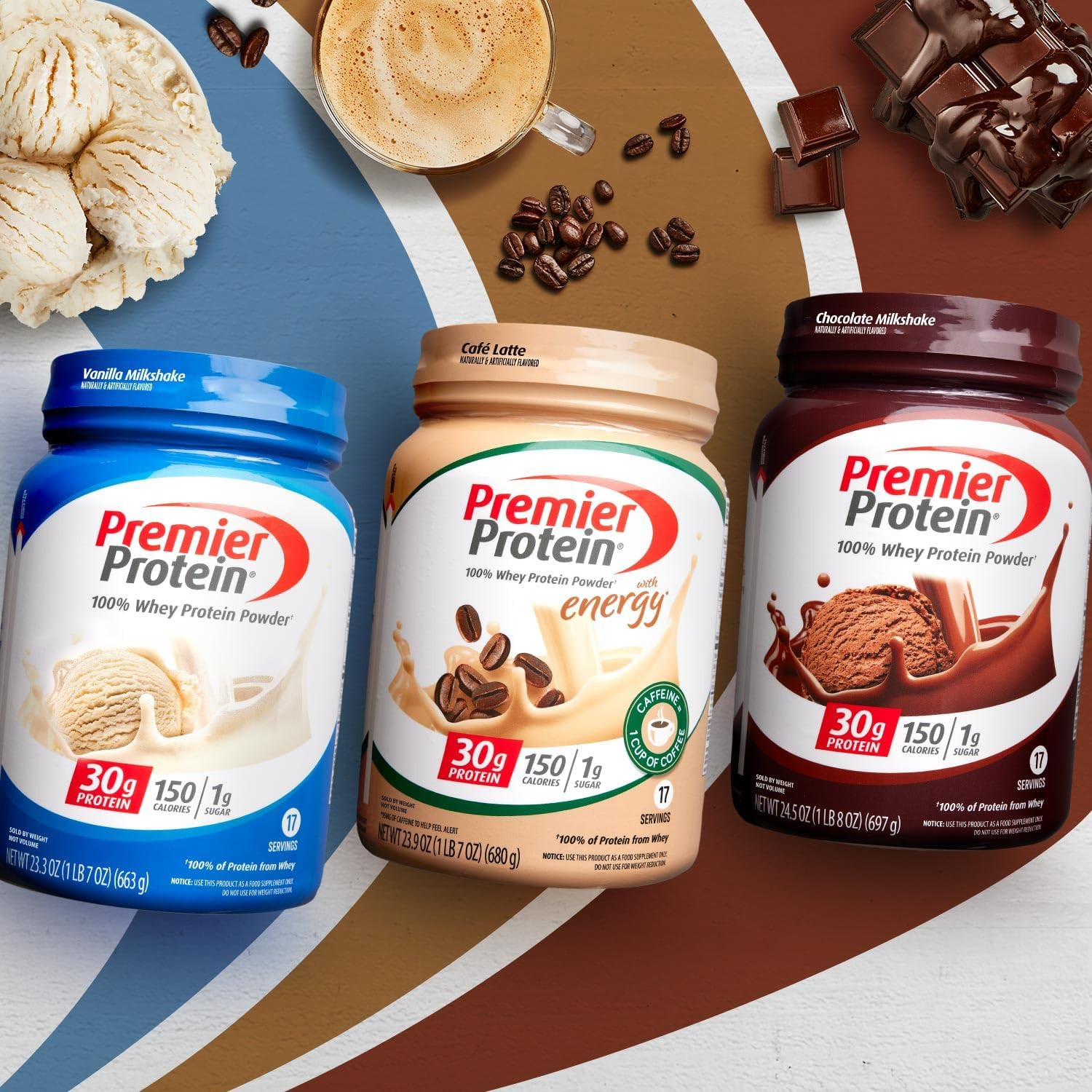 Premier Protein 100% Whey Protein Powder, Vanilla Milkshake, 30g Protein, 23.3oz