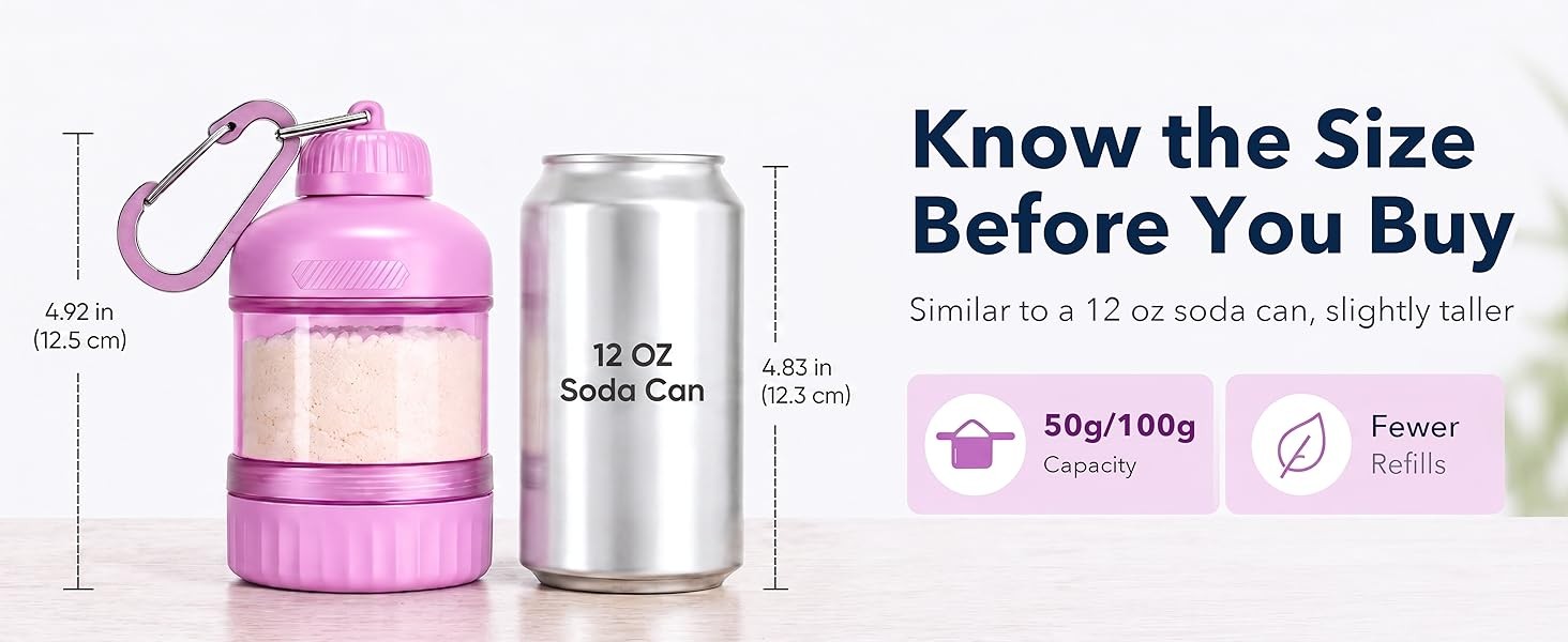 2 Pack Protein Powder Container to Go with Keychain & Keyring, Large Capacity,
