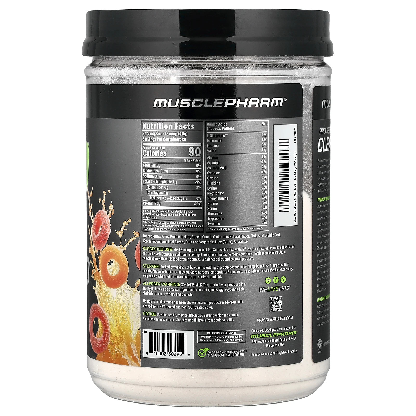Pro Series Clear-ISO, Protein Powder Drink Mix, Sour Peach Rings, 1.14 lbs (520