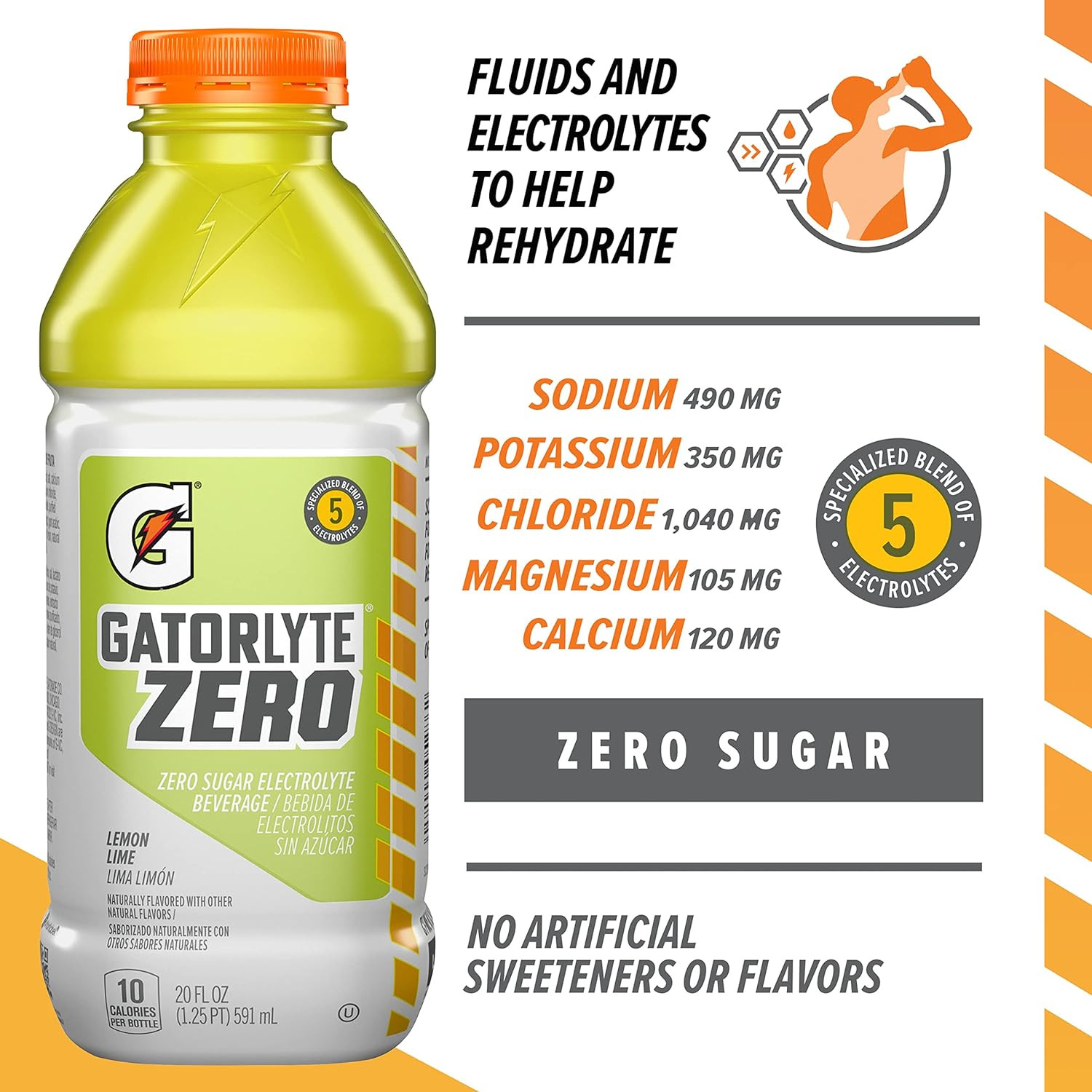Gatorlyte Zero Electrolyte Beverage, Zero Sugar Hydration, 12 Pack 20oz Bottles