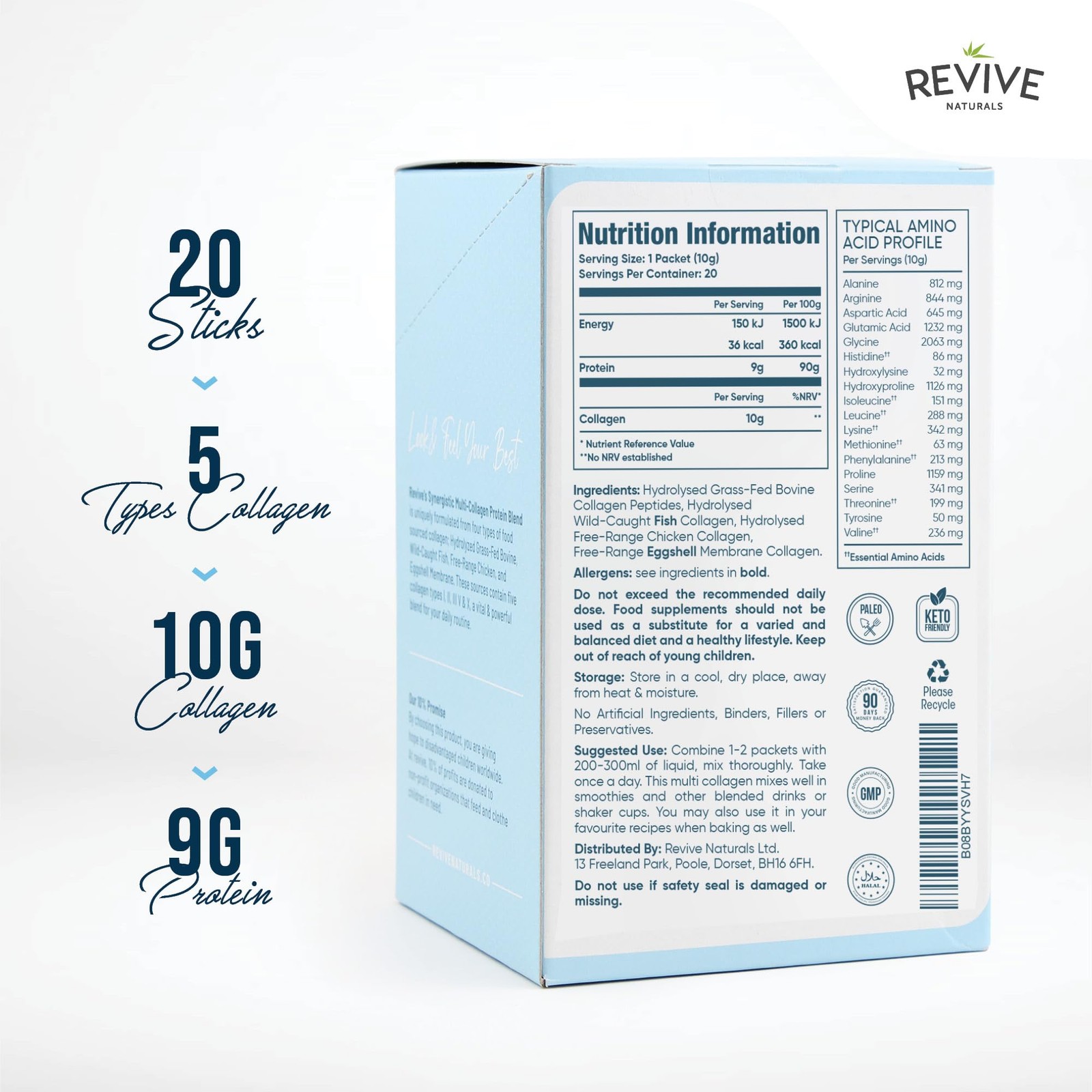 Multi Collagen Protein Powder Packets – Types I, II, 0.35 Ounce (Pack of 20)