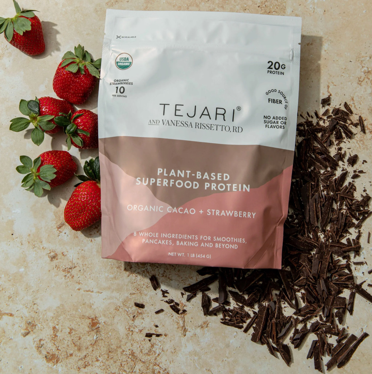 Organic Tejari Plant-Based Superfood Protein Organic Cacao + Strawberry 1lb 2027