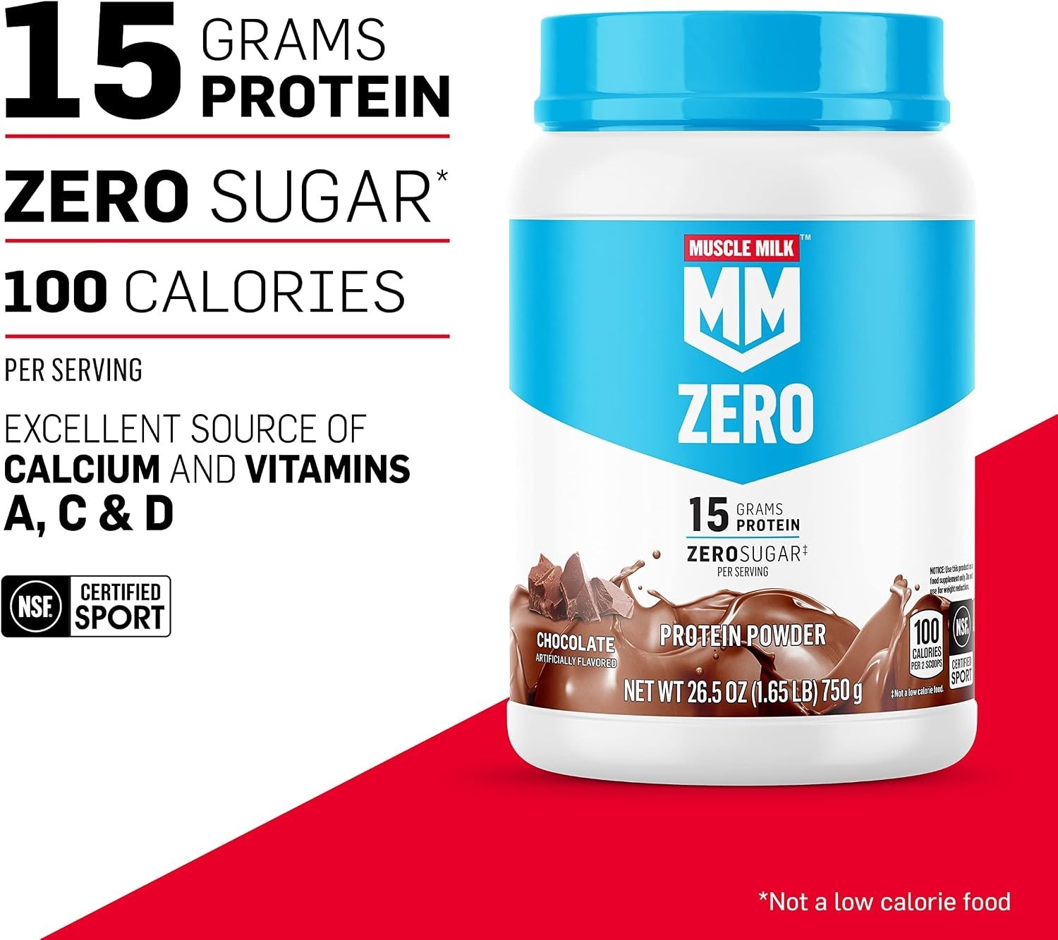 Muscle Milk ZERO 100 Calorie Protein Powder Vanilla 15g Protein 1.65 Pound 25
