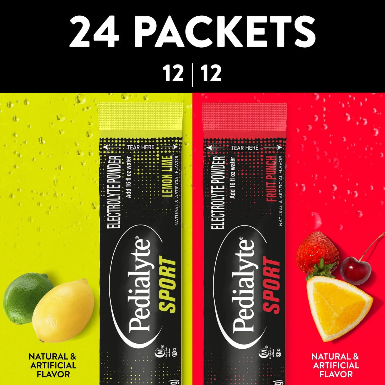 Pedialyte Sport Electrolyte Powder, Fast Hydration, 24 Packets, Lemon Lime Fruit