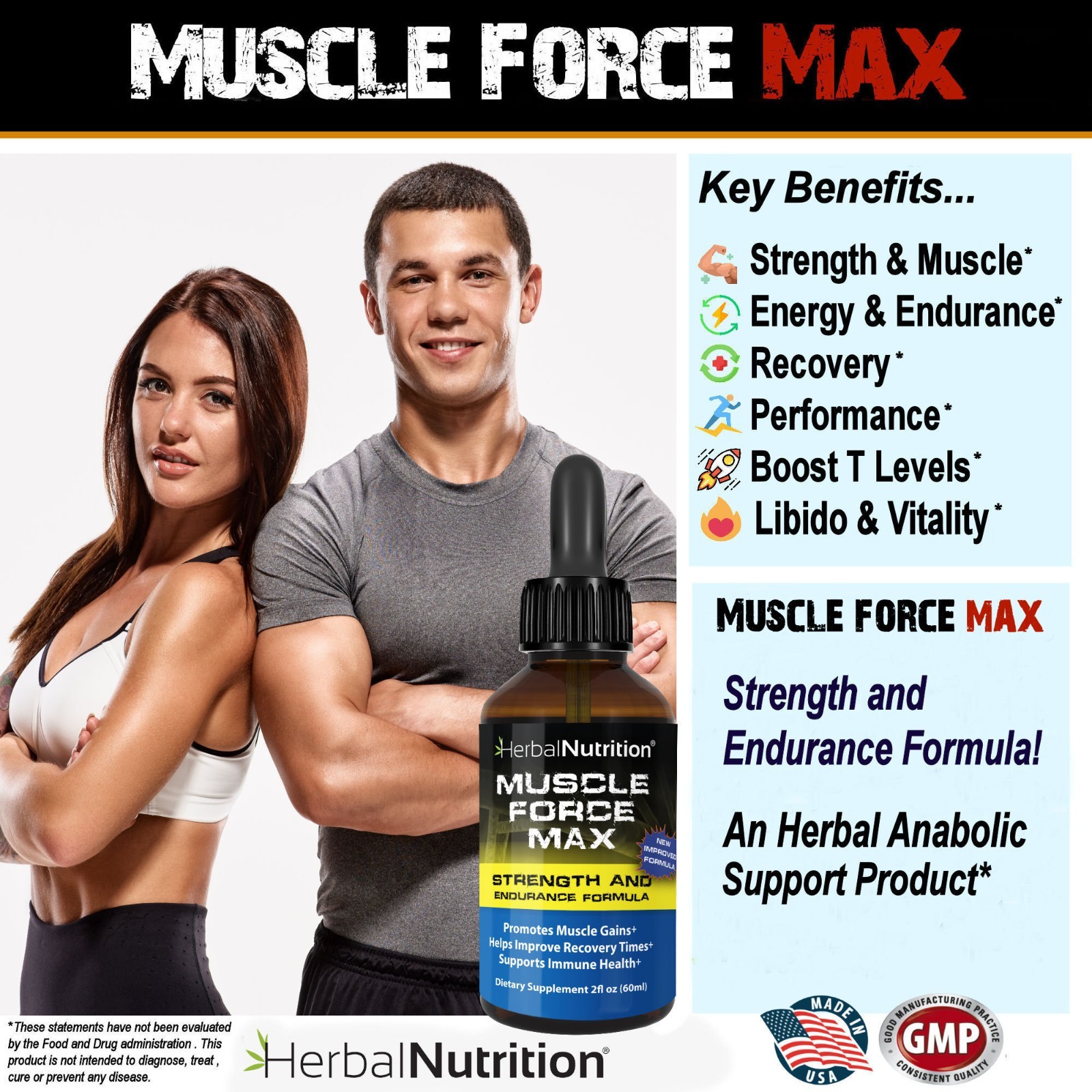 Body Building Supplement Muscle Force Max 2 Bottle Pack 175mg Growth Formula