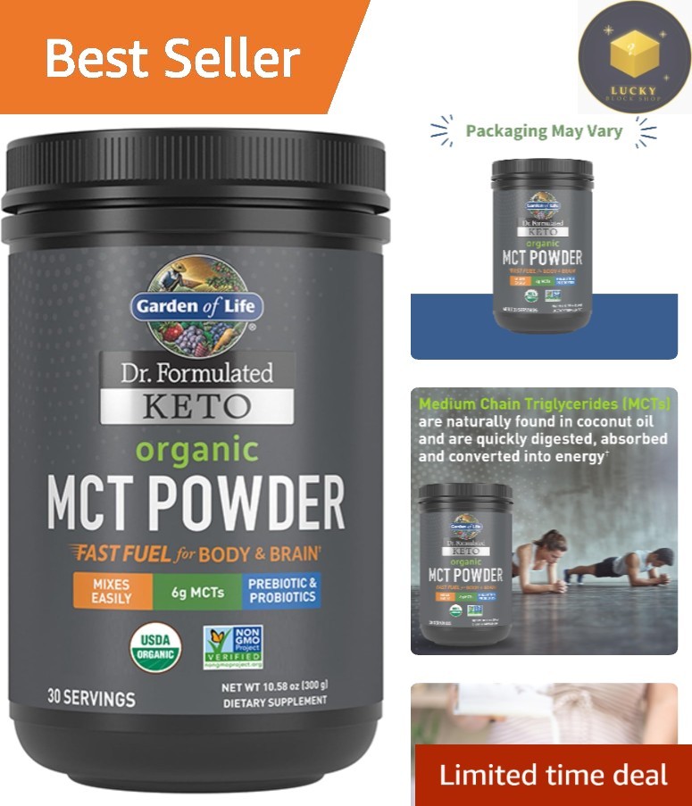 Organic MCT Powder – 30 Servings with Probiotics & Fiber for Gut Health