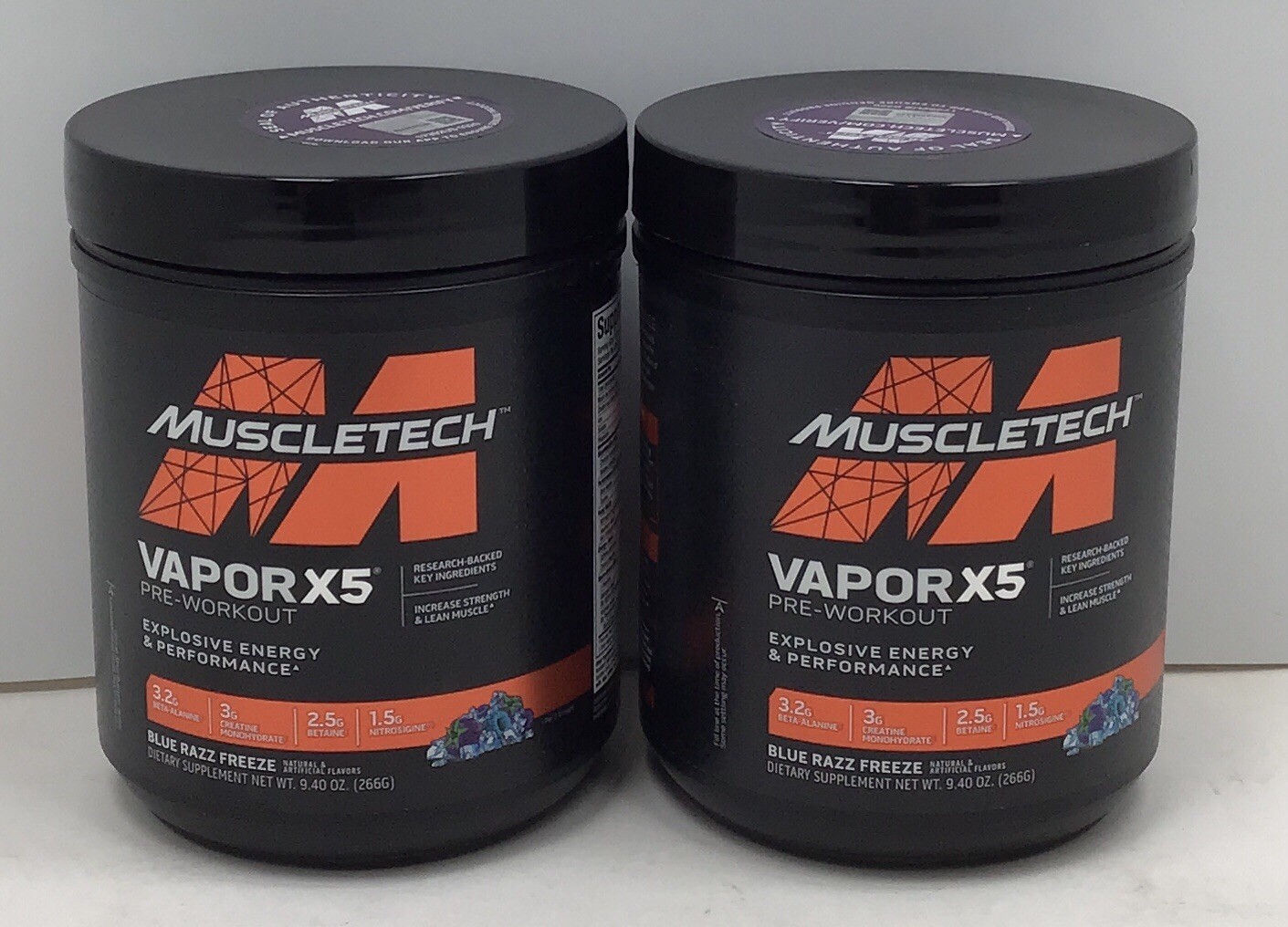 2X MUSCLE TECH VAOPR 5X PRE-WORKOUT BLUE RAZZ 9.4 OZ EACH EXP 01/2027 OR BETTER
