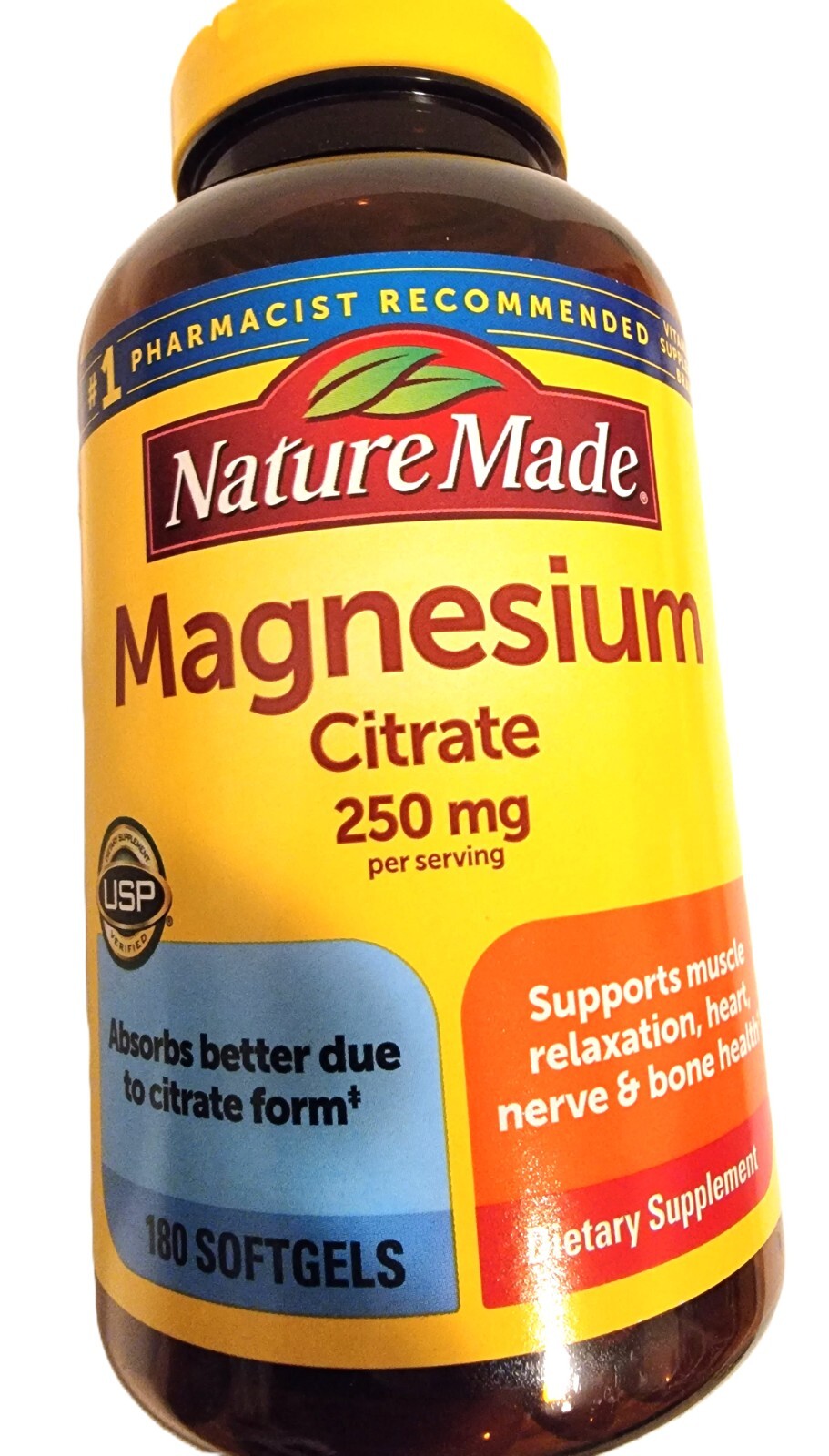 Nature Made Magnesium Citrate 250 mg 180 Softgels Free Shipping