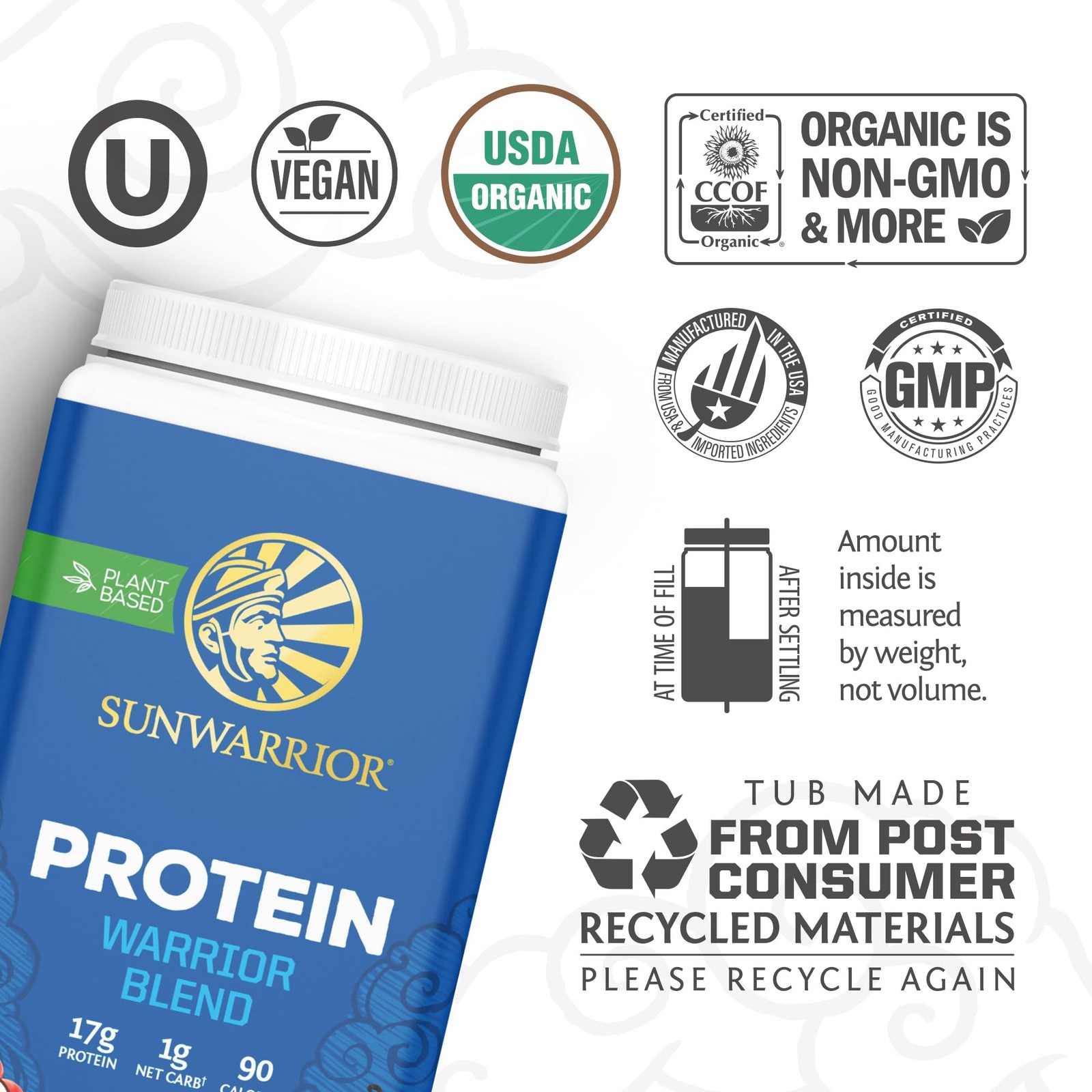 pack of 3 Sunwarrior Vegan Protein Powder Organic Plant-Based Protein | BCAA
