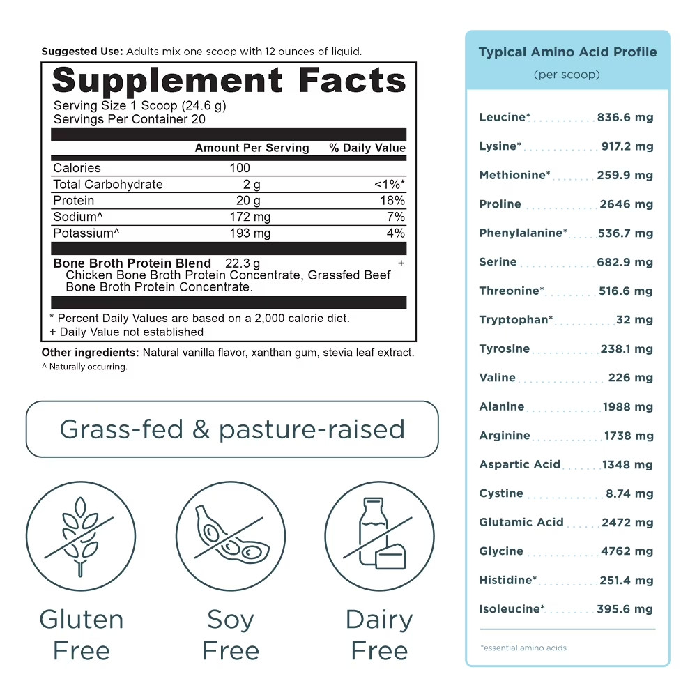 Bone Broth Protein Powder Vanilla 20g Protein 20 Servings