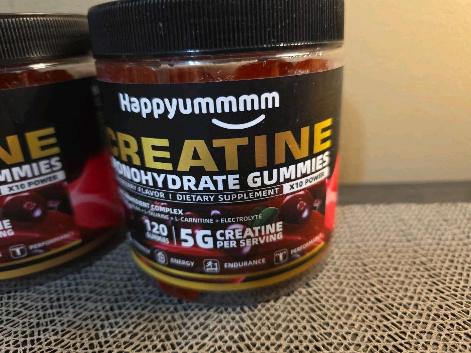 Happyummmm Creatine Monohydrate Gummies, 2 Pack, Cranberry Flavor, 120 Gummies