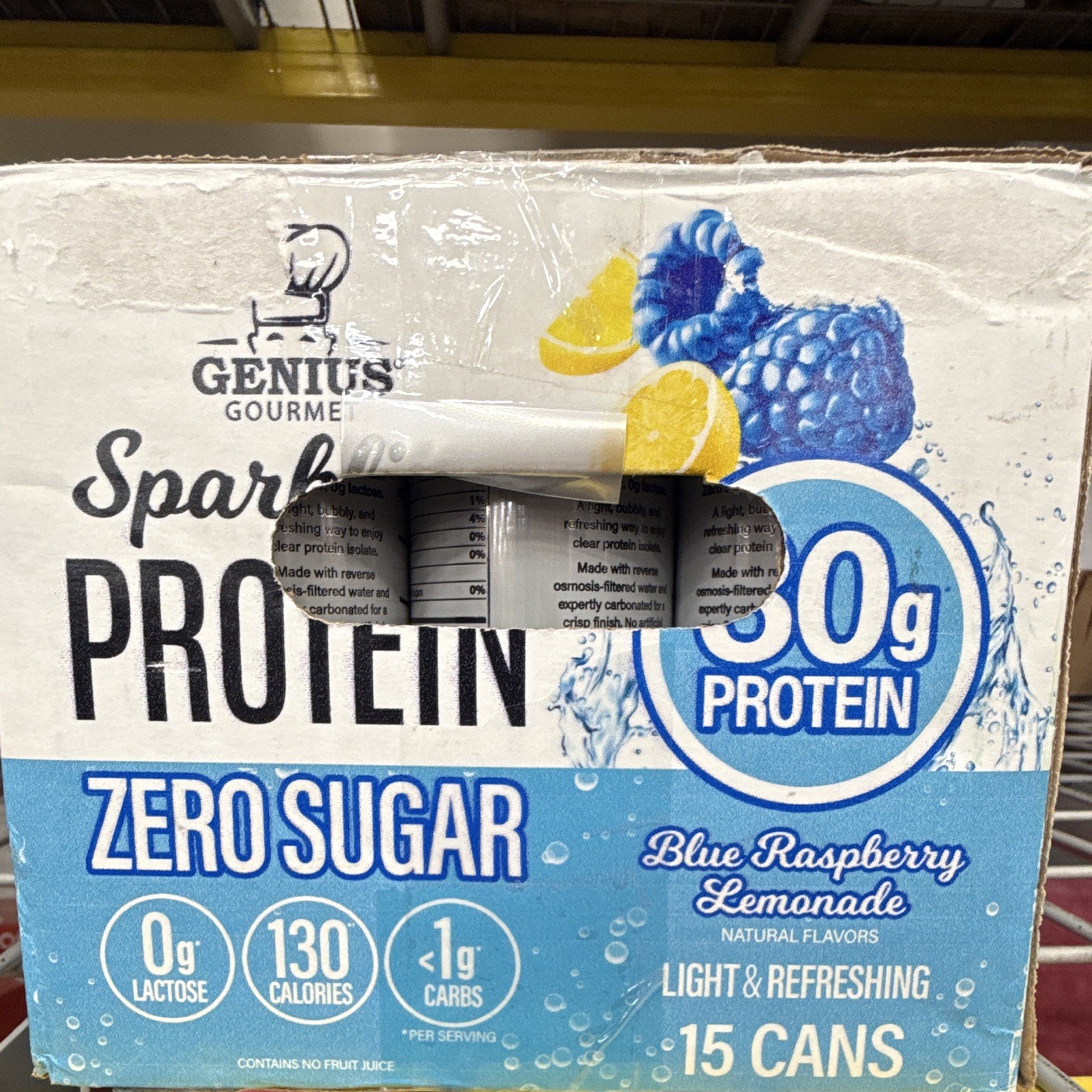 Genius Gourmet Sparkling Protein Blue Raspberry Lemonade 30g Zero Sugar 15x12oz