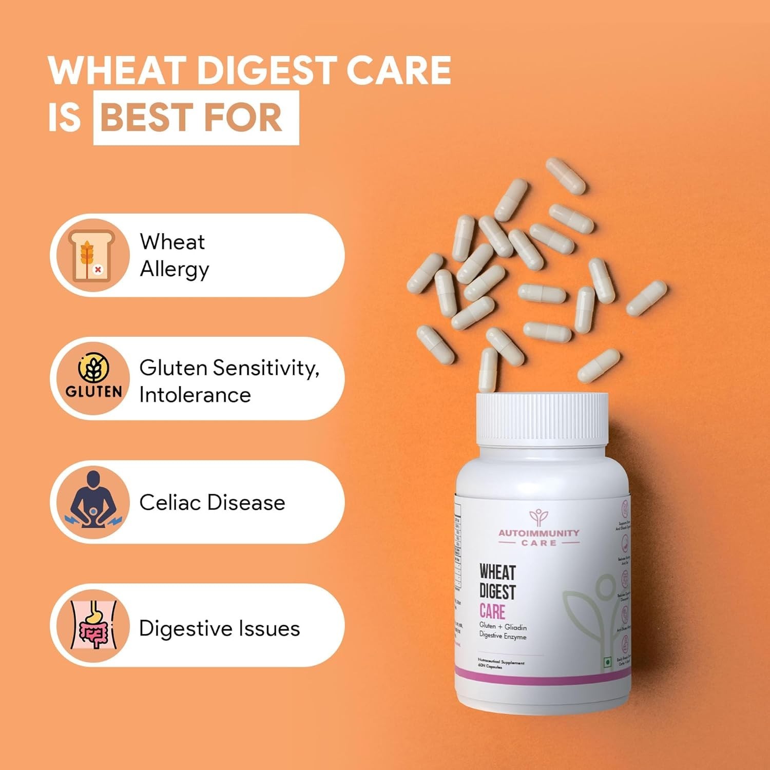Autoimmunity care Wheat Digest Care | Gluten + Gliadin Digestive Enzyme 60 Caps