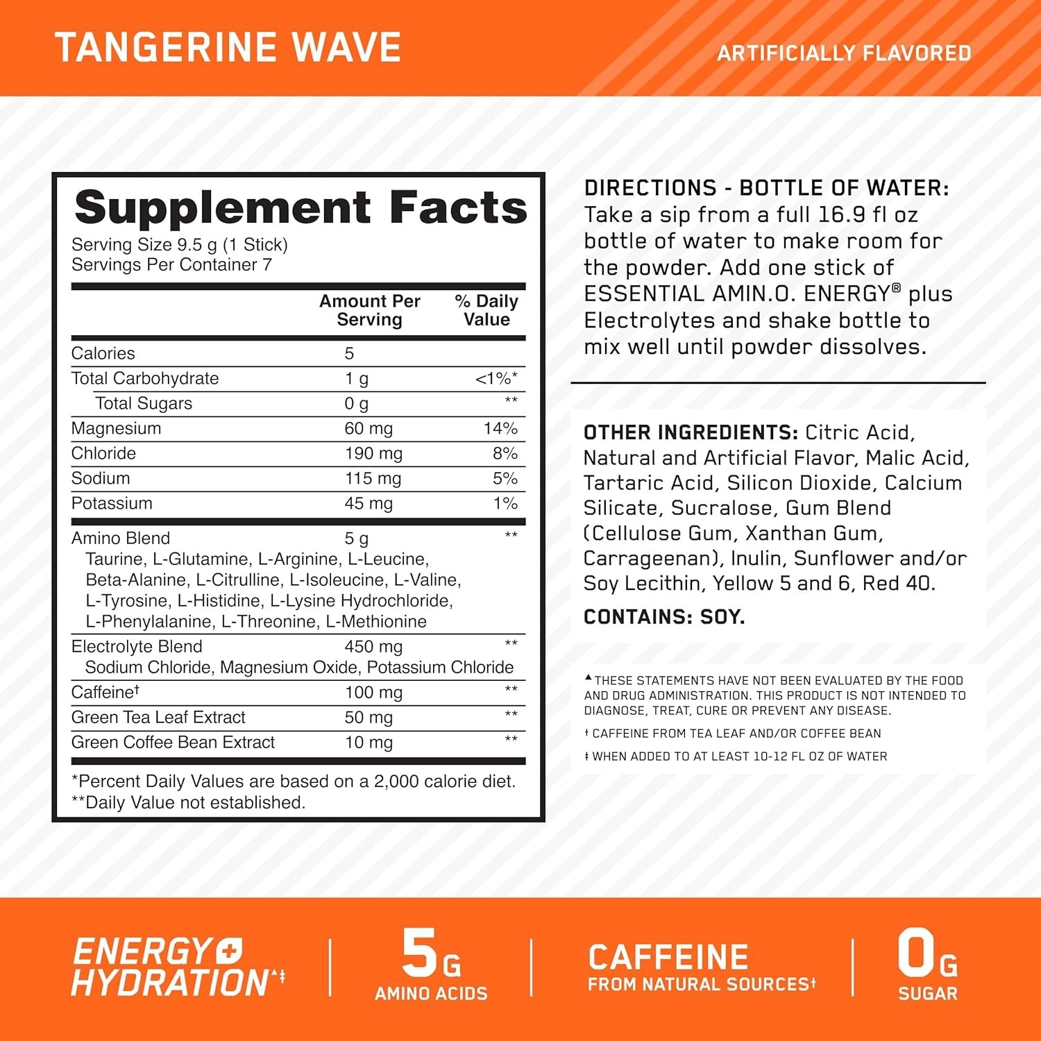 On-the-Go Amino Energy Powder with Electrolytes – 7 Stick Packs, Tangerine Wave