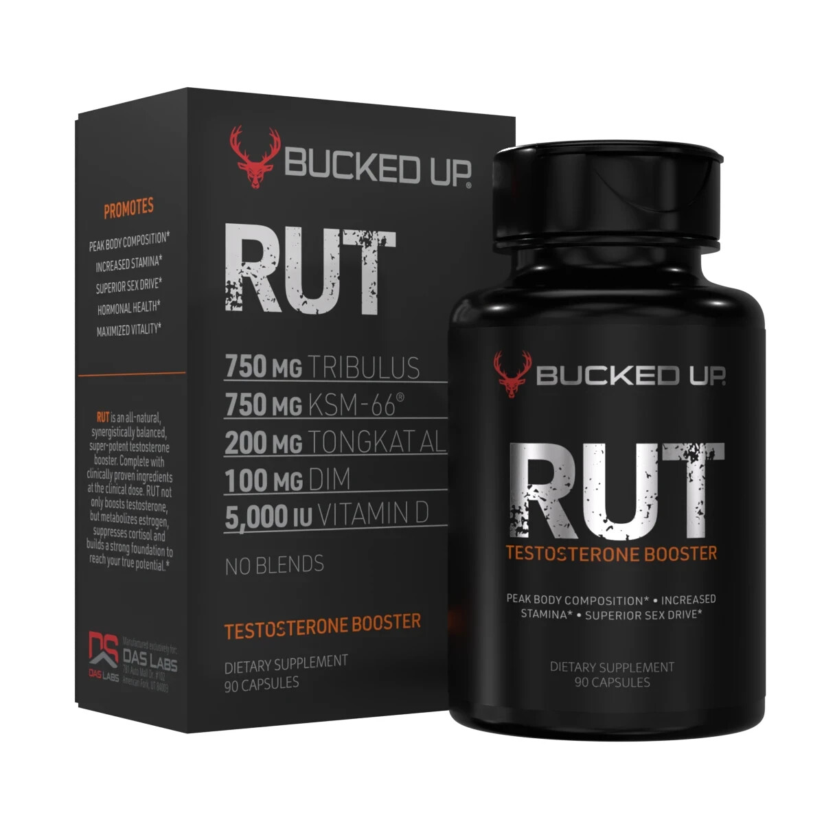 Bucked up Rut Testosterone Booster 90 Caps 750mg Tribulus 750mg KSM-66 No Blends