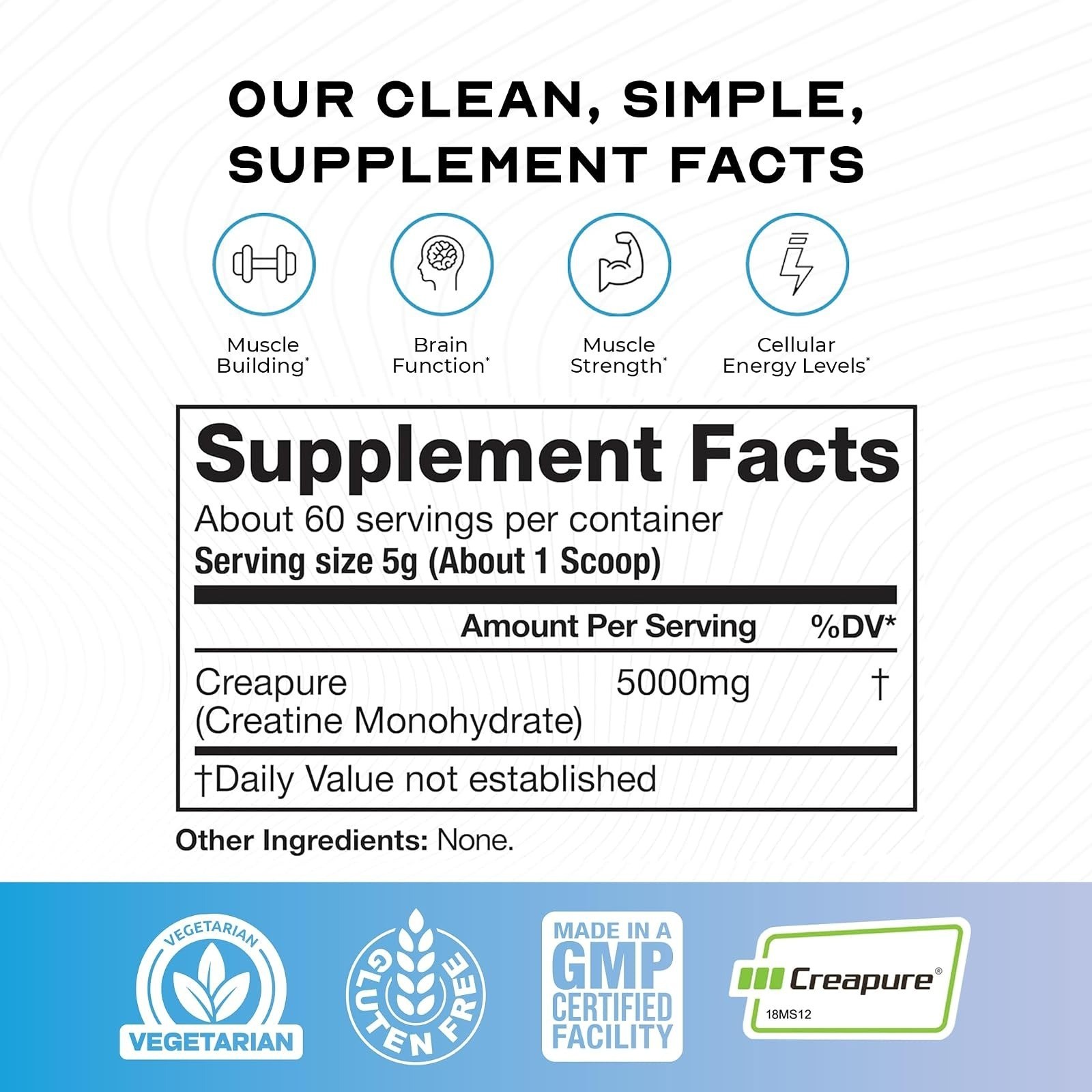 Creapure Creatine Monohydrate Powder, Unflavored (300g) | Vegan, Non-GMO, Keto F