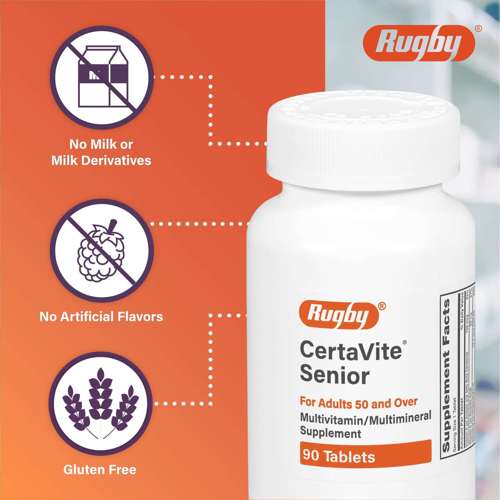 Rugby CertaVite Senior Multivitamin/Multimineral 90 Count (Pack of 1), Silver