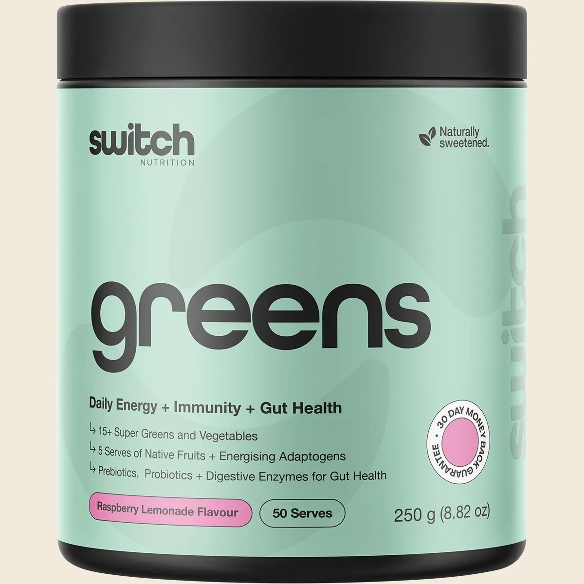 Switch Nutrition Greens Raspberry Lemonade 250g Daily Energy Immunity Gut Health