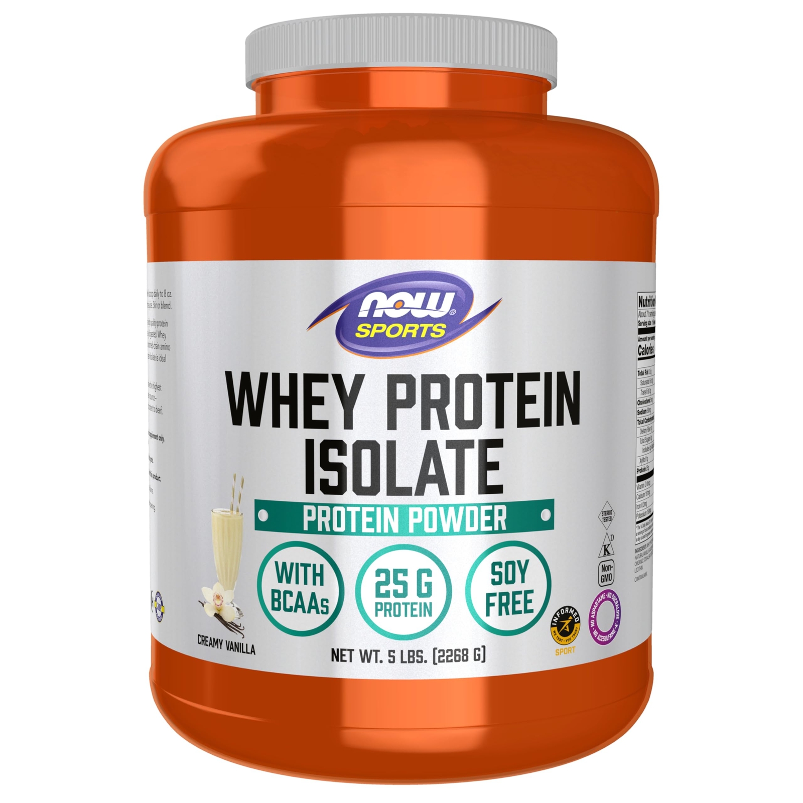 NOW Sports Whey Protein Isolate Vanilla 71 Servings 25g Protein BCAAs