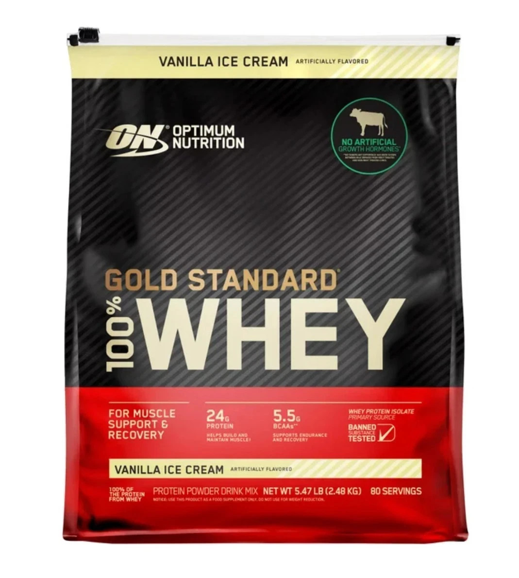 Optimum Nutrition Gold Standard 100% Whey Protein, rBST Free, 80 Servings