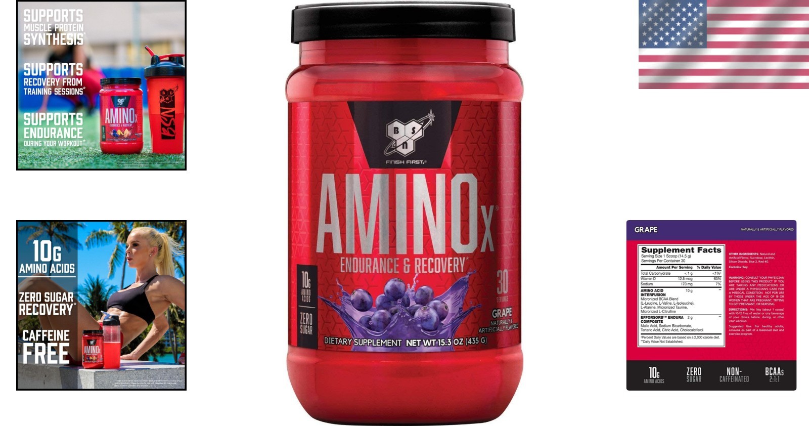 Amino X BCAA Muscle Recovery Powder – 10g Amino Acids, Grape, 30 Servings