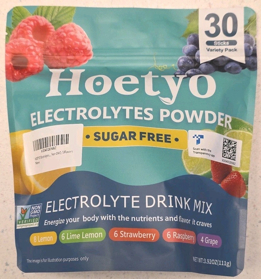 Hoetyo Electrolytes Powder Packets Sugar Free Hydration Flavor Variety 30 Sticks