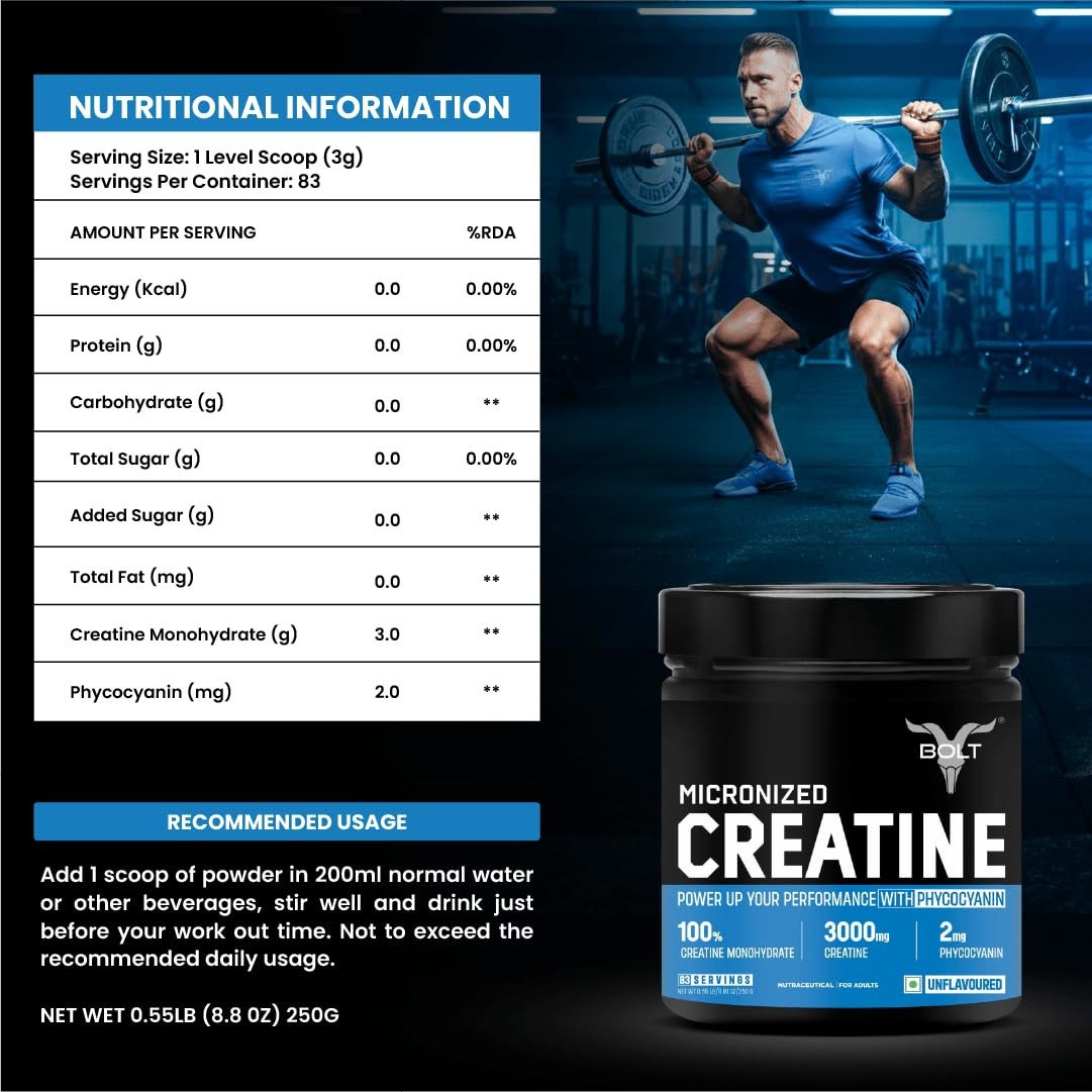 Bolt Creatine Monohydrate 250g | 83 Servings | Unflavoured