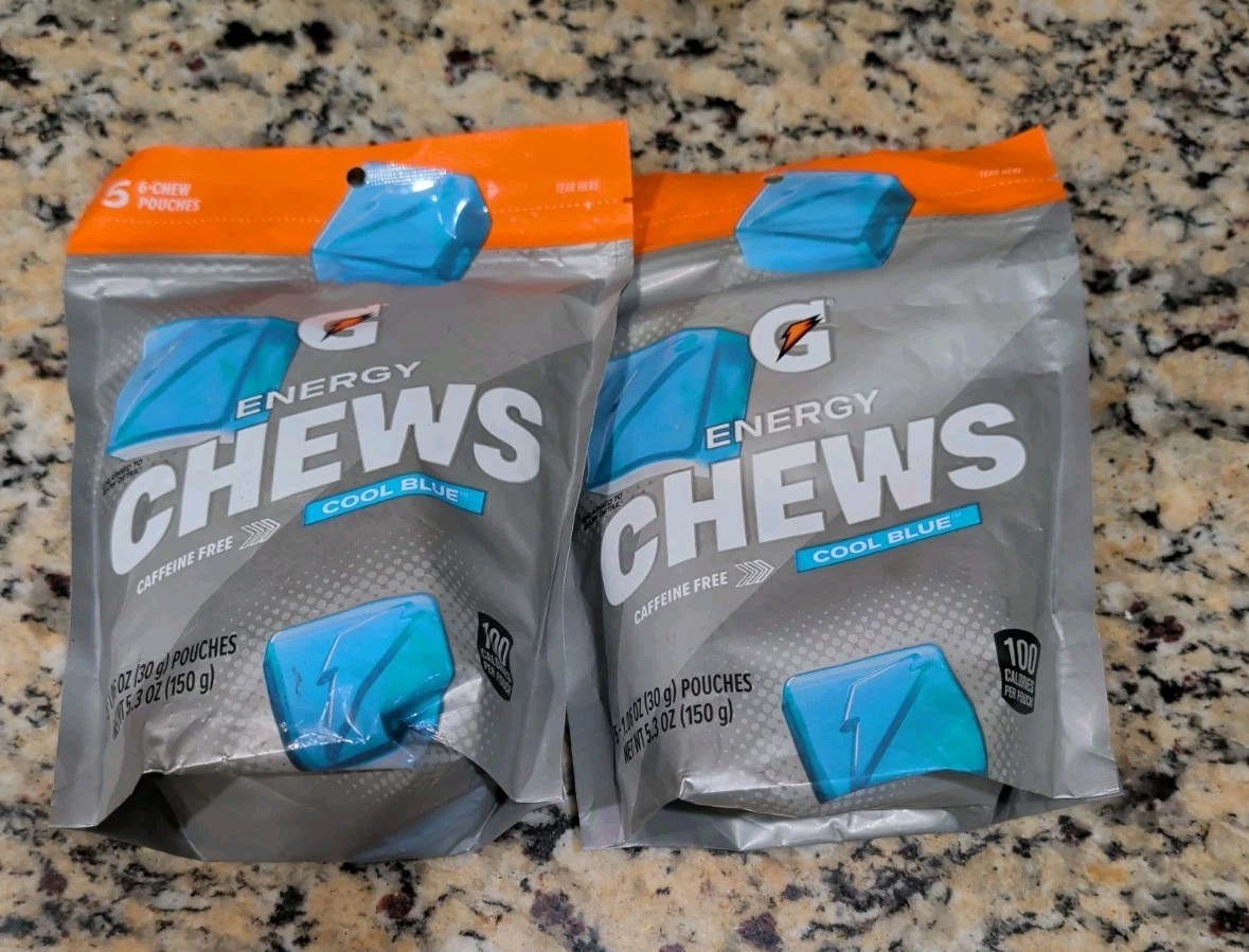 Gatorade Energy Chews Cool Blue Caffeine Free 2 Pack 60 Chews Total Exp 02/2027