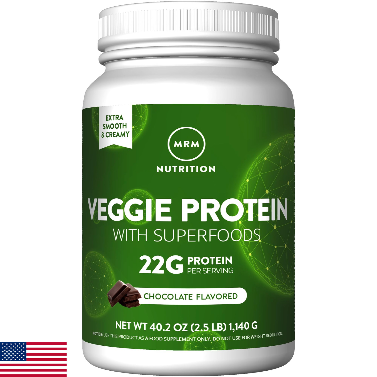 MRM Veggie Protein Powder – Vegan, Gluten-Free, Non-GMO, Chocolate, 2.5lb