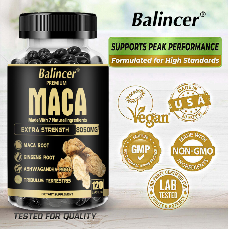Organic Maca Root Extract 300mg, with Ashwagandha Root and Ginseng Root Vegan