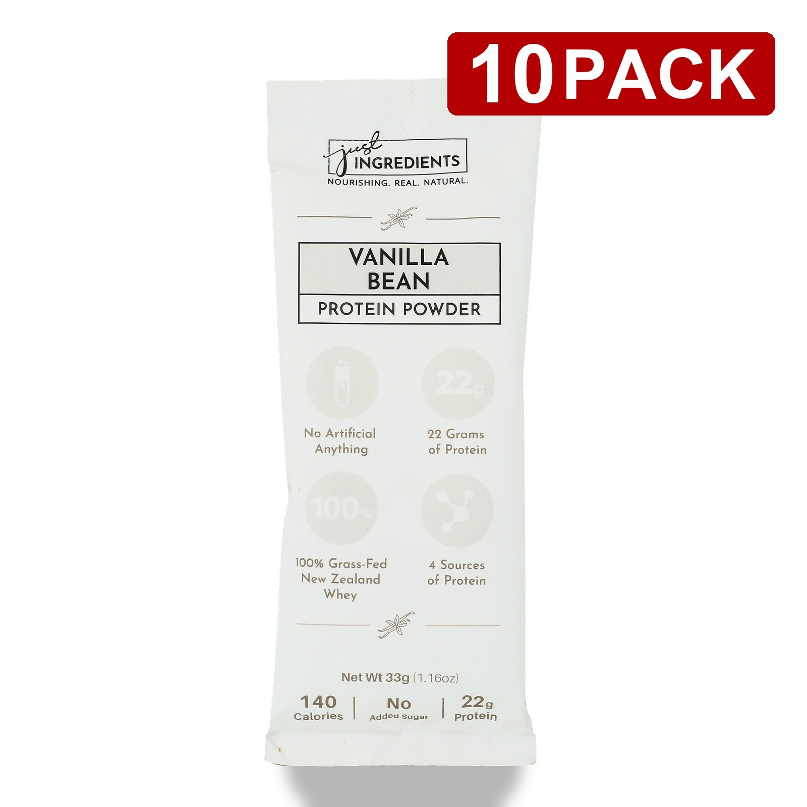 Vanilla Bean Protein Powder By Just Ingredients 22G 22 Grams 10 Pack