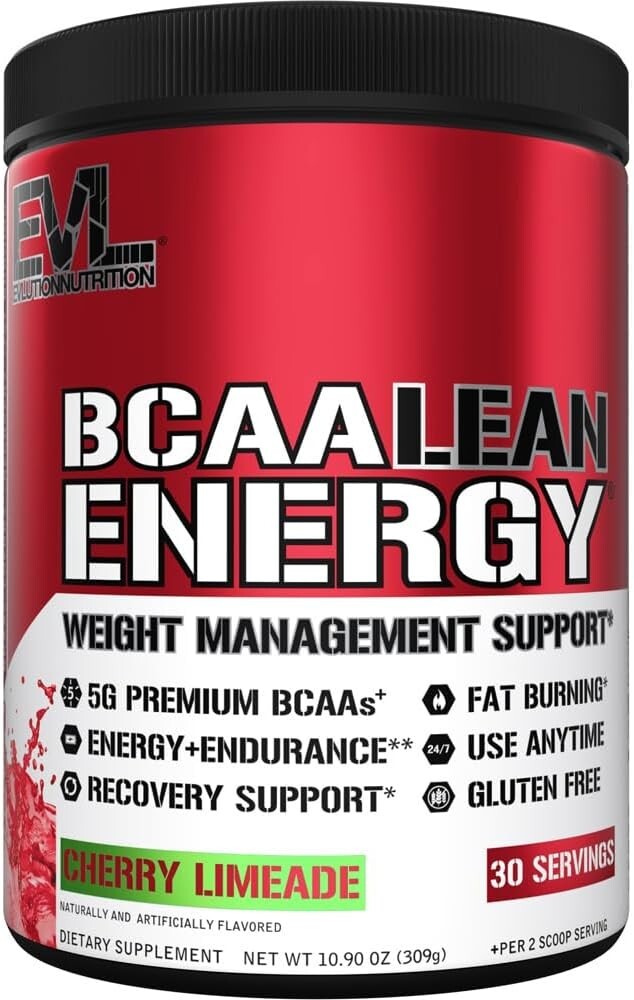 EVL BCAA Lean Energy – Clean Pre Workout Powder for Energy & Fat Burning, 10.9oz