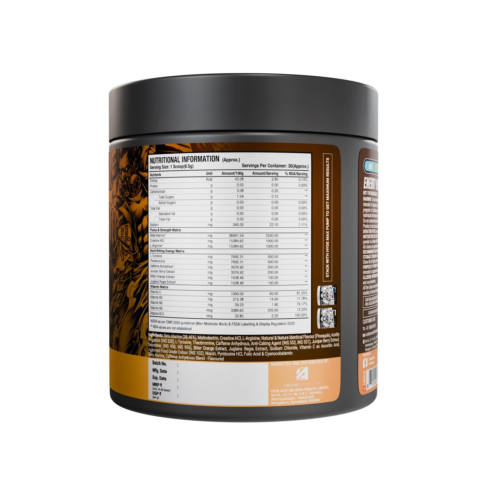 PS PROSUPPS Hyde Xtreme Pre-Workout Pineapple 195g |30 Servings | 200mg Caffeine